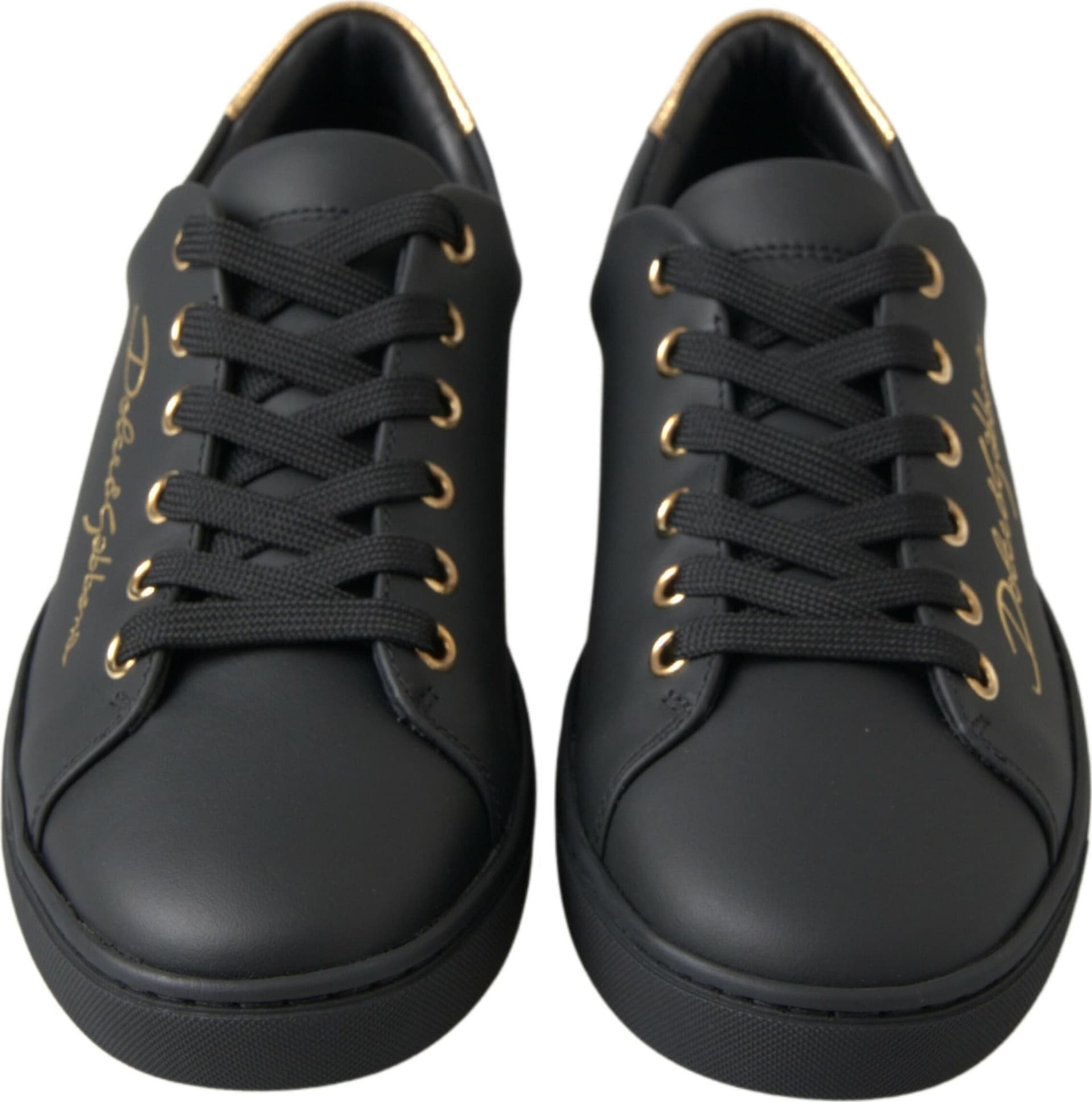 Dolce & Gabbana Black Gold Leather Classic Sneakers Shoes - 4
