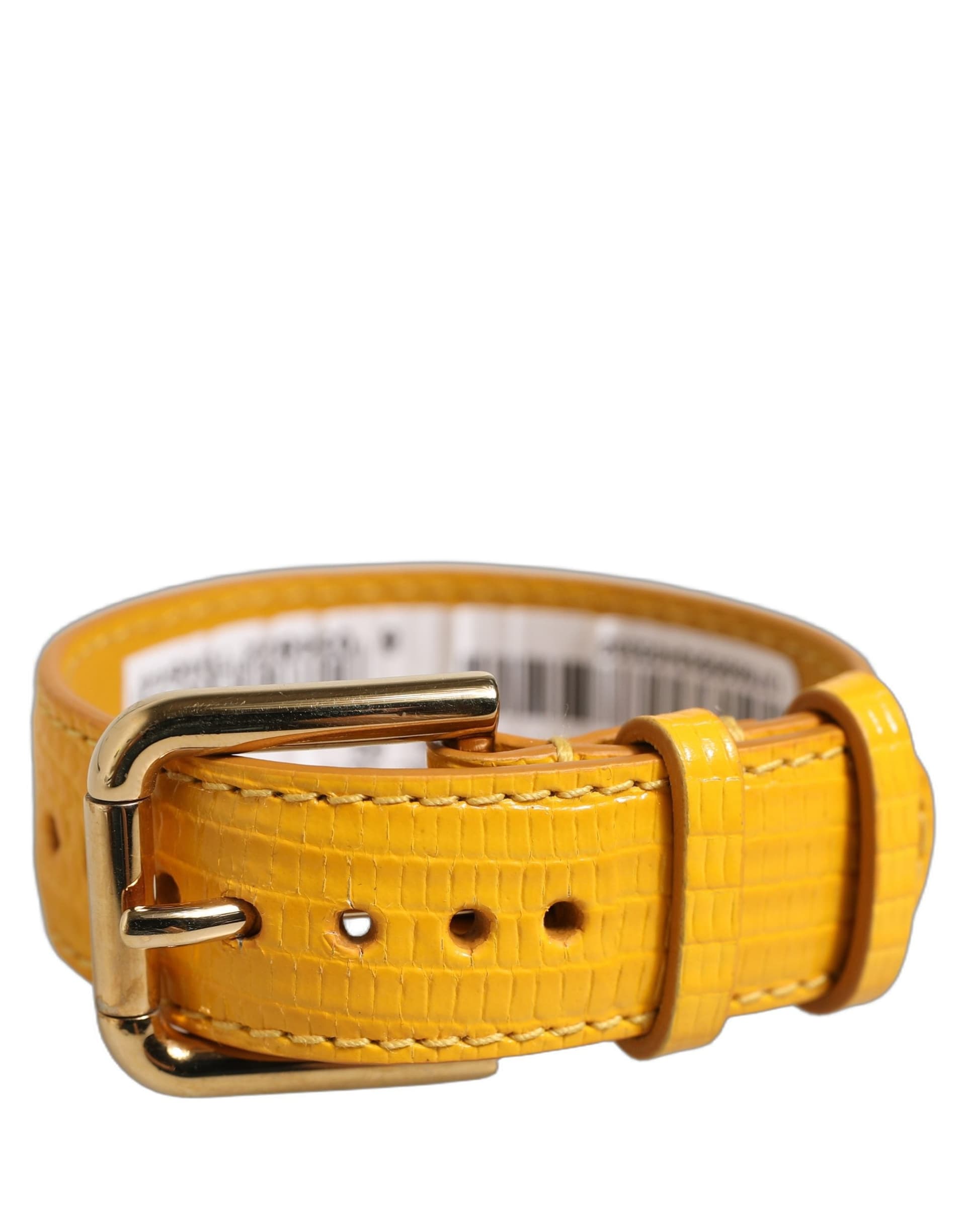 Dolce & Gabbana Yellow Textured Leather Gold Buckle Belt Strap Bracelet - 2