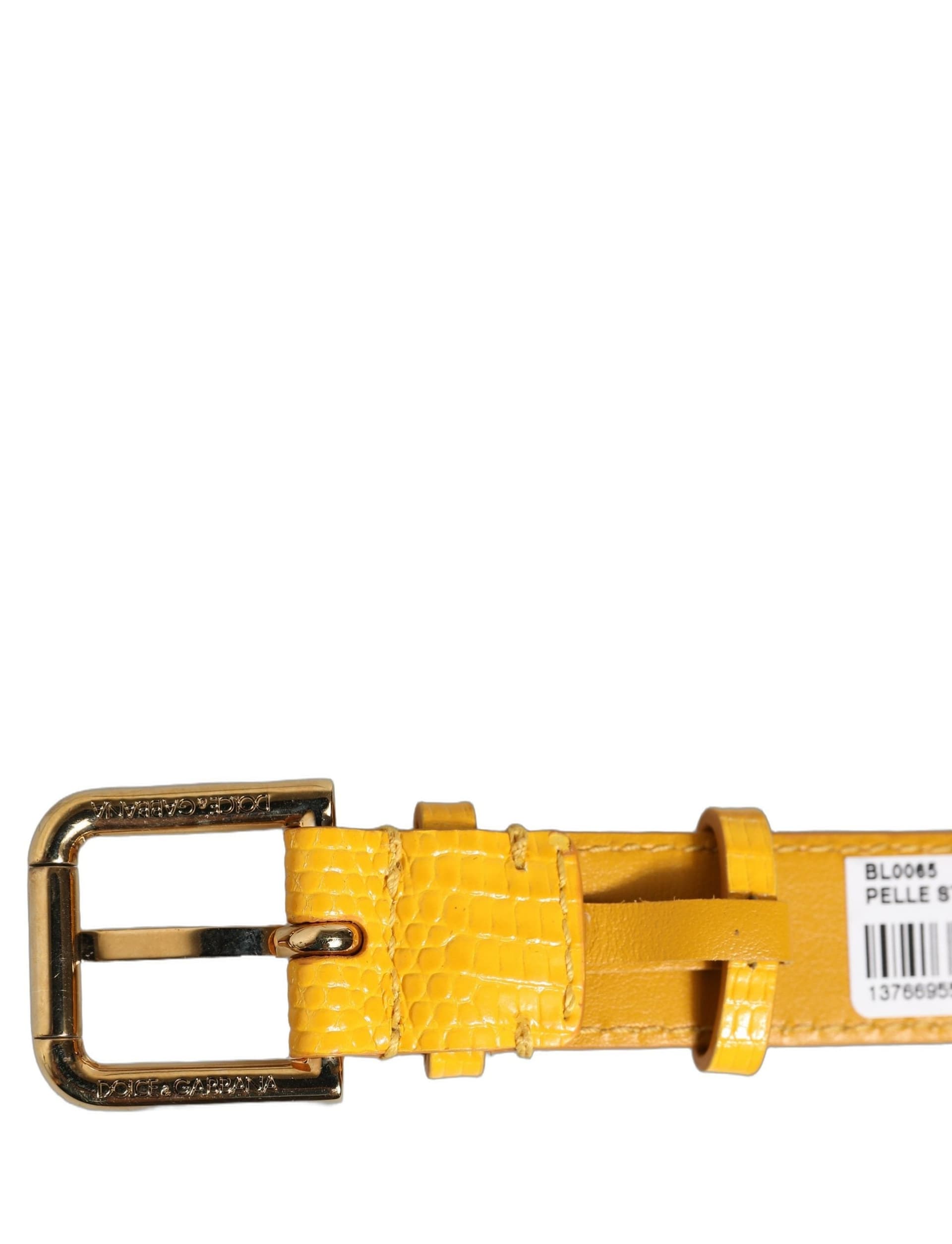 Dolce & Gabbana Yellow Textured Leather Gold Buckle Belt Strap Bracelet - 6