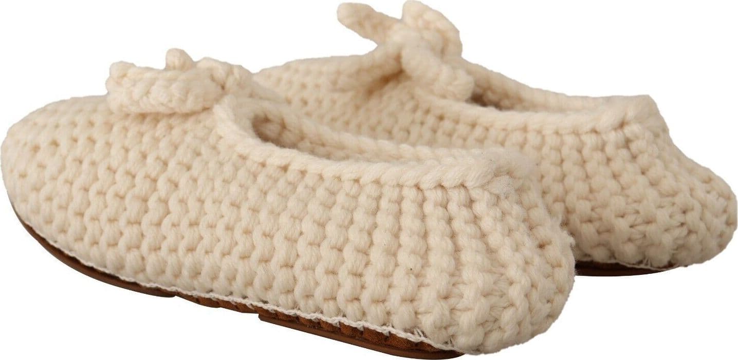 Dolce & Gabbana White Slip On Ballerina Flats Wool Knit Shoes - 3