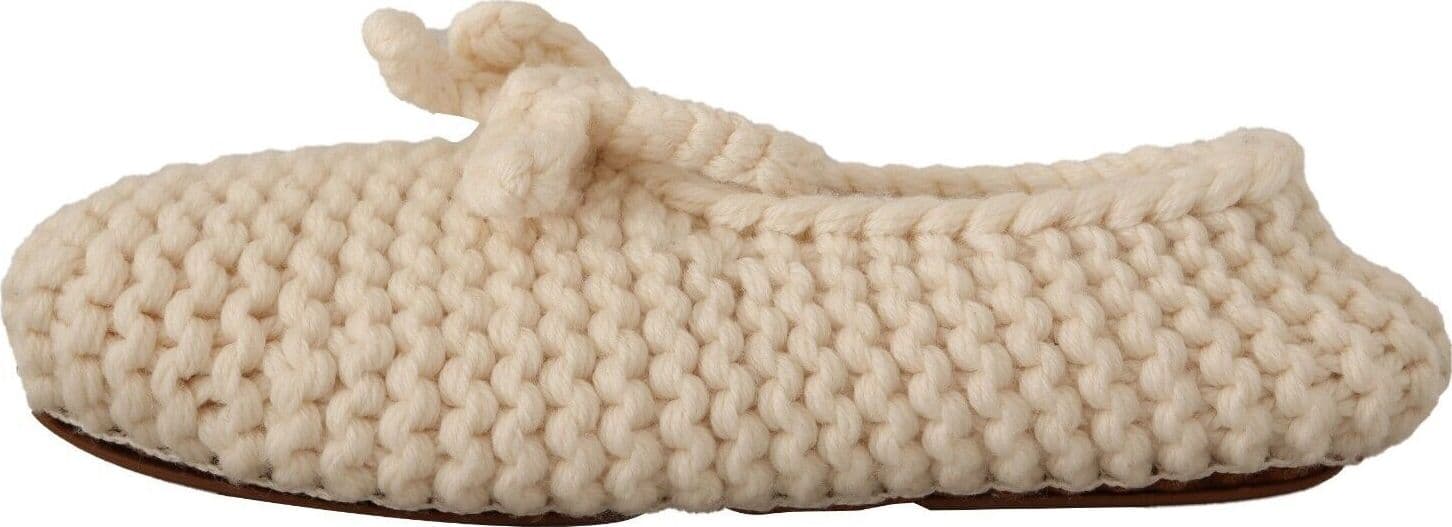 Dolce & Gabbana White Slip On Ballerina Flats Wool Knit Shoes - 4