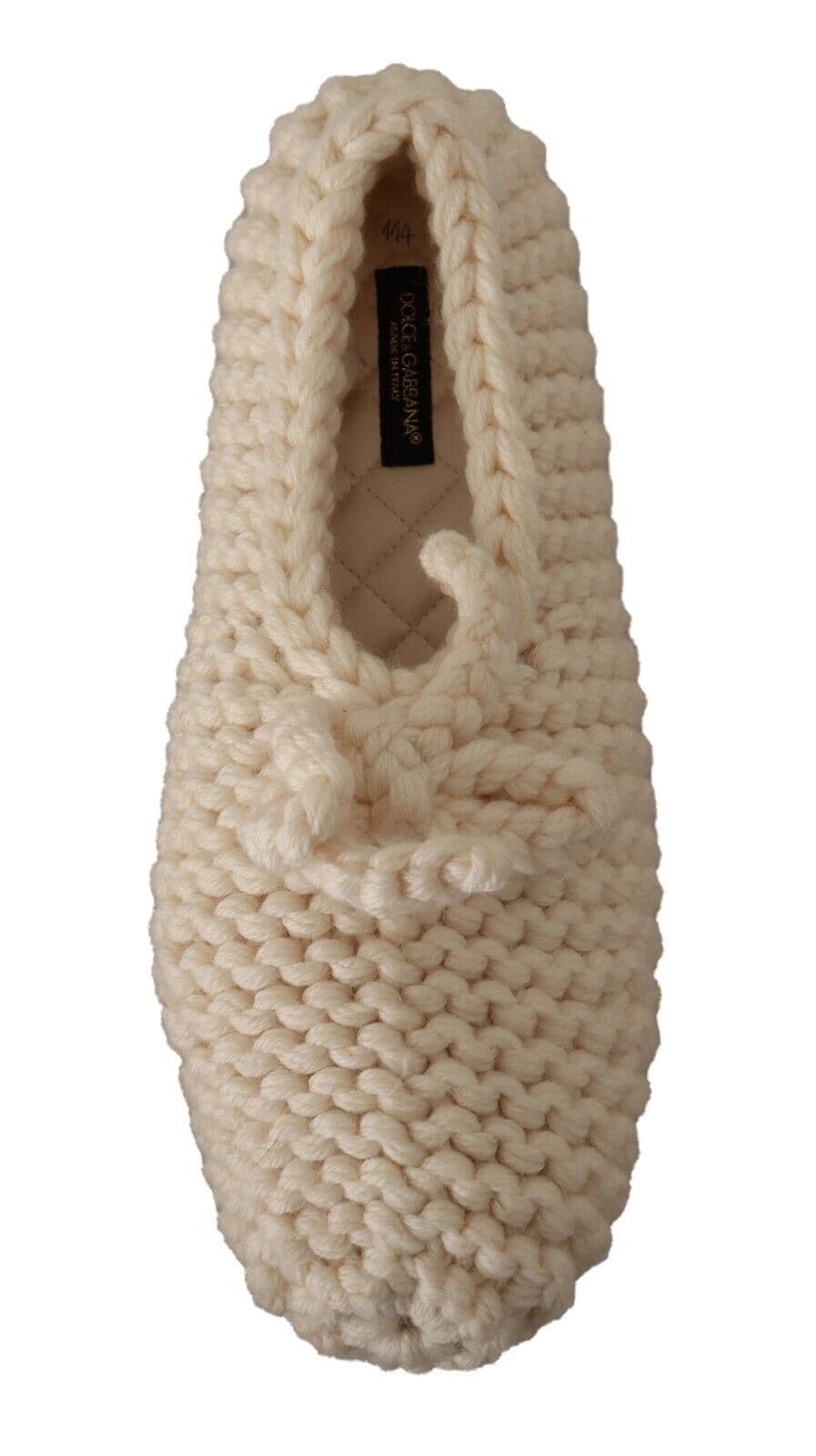 Dolce & Gabbana White Slip On Ballerina Flats Wool Knit Shoes - 6