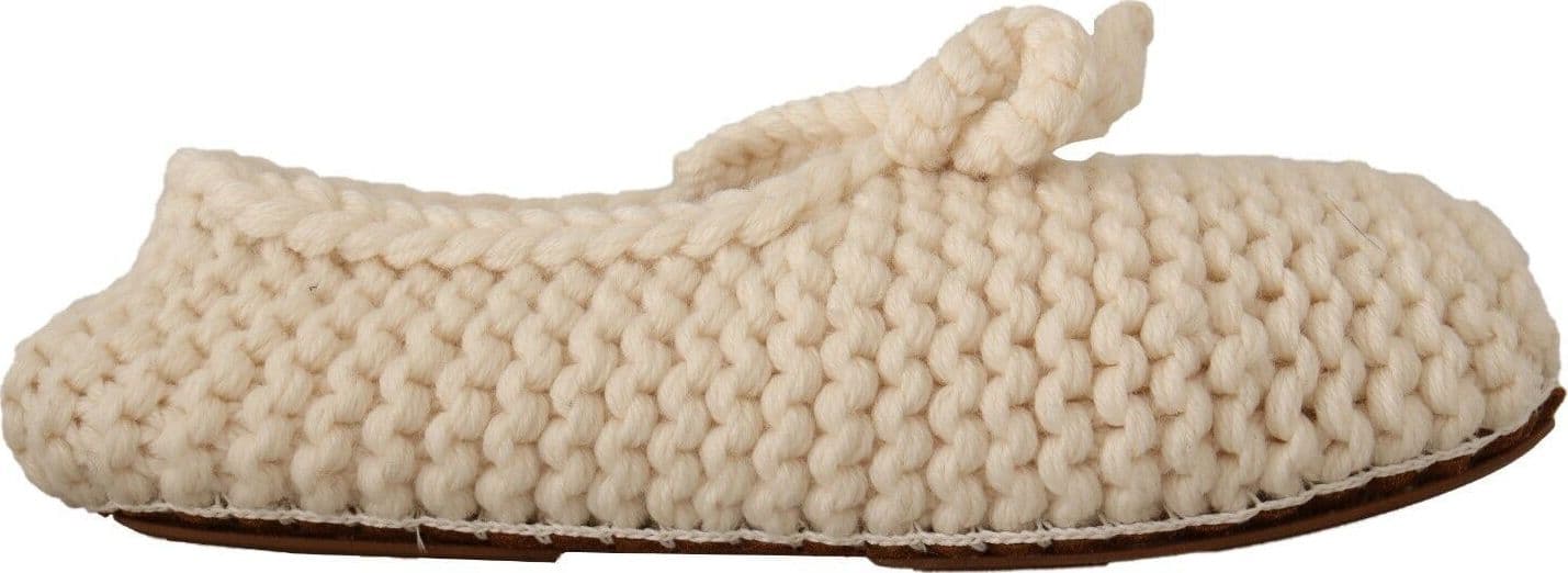 Dolce & Gabbana White Slip On Ballerina Flats Wool Knit Shoes - 7
