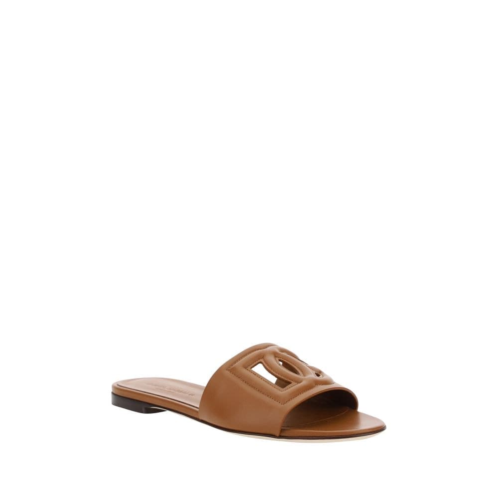 Dolce & Gabbana Brown Calf Leather Bos Taurus Flat Sandals - 2