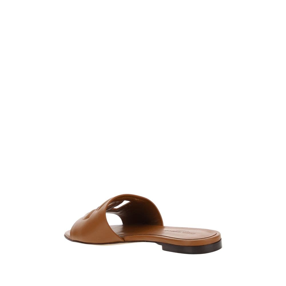 Dolce & Gabbana Brown Calf Leather Bos Taurus Flat Sandals - 3
