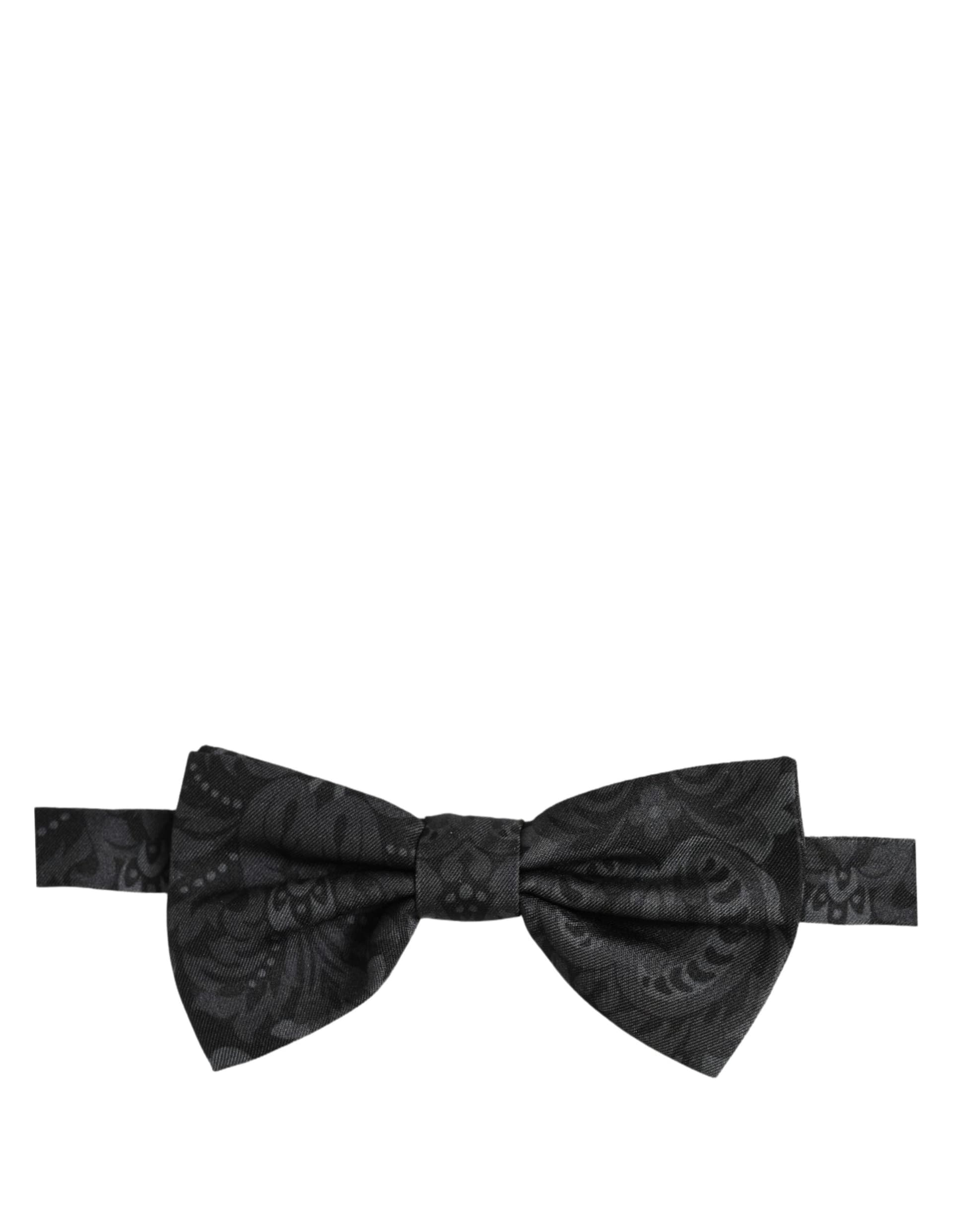 Dolce & Gabbana Men Black Paisley SIlk Adjustable Neck Papillon Bow Tie - 2