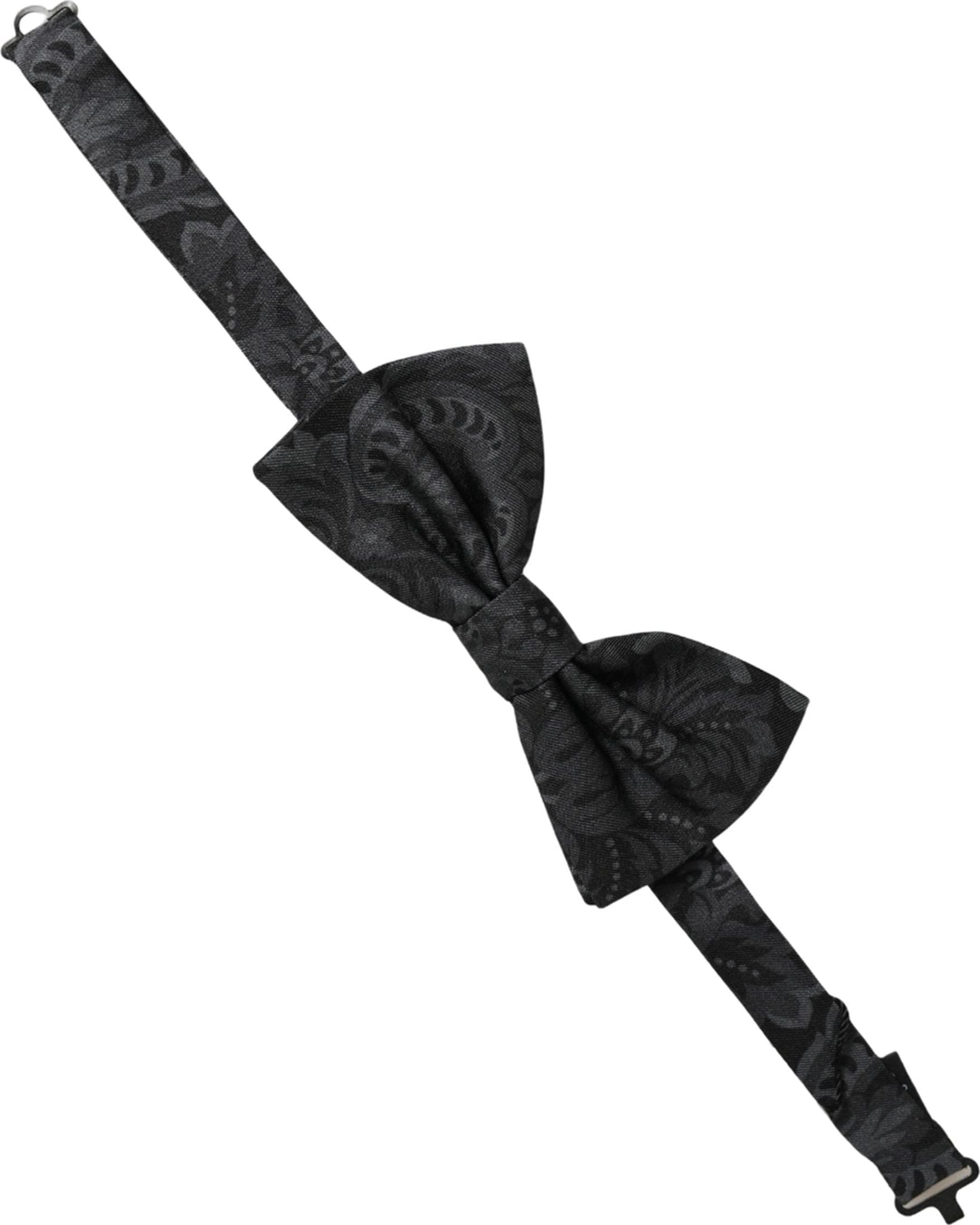 Dolce & Gabbana Men Black Paisley SIlk Adjustable Neck Papillon Bow Tie - 3