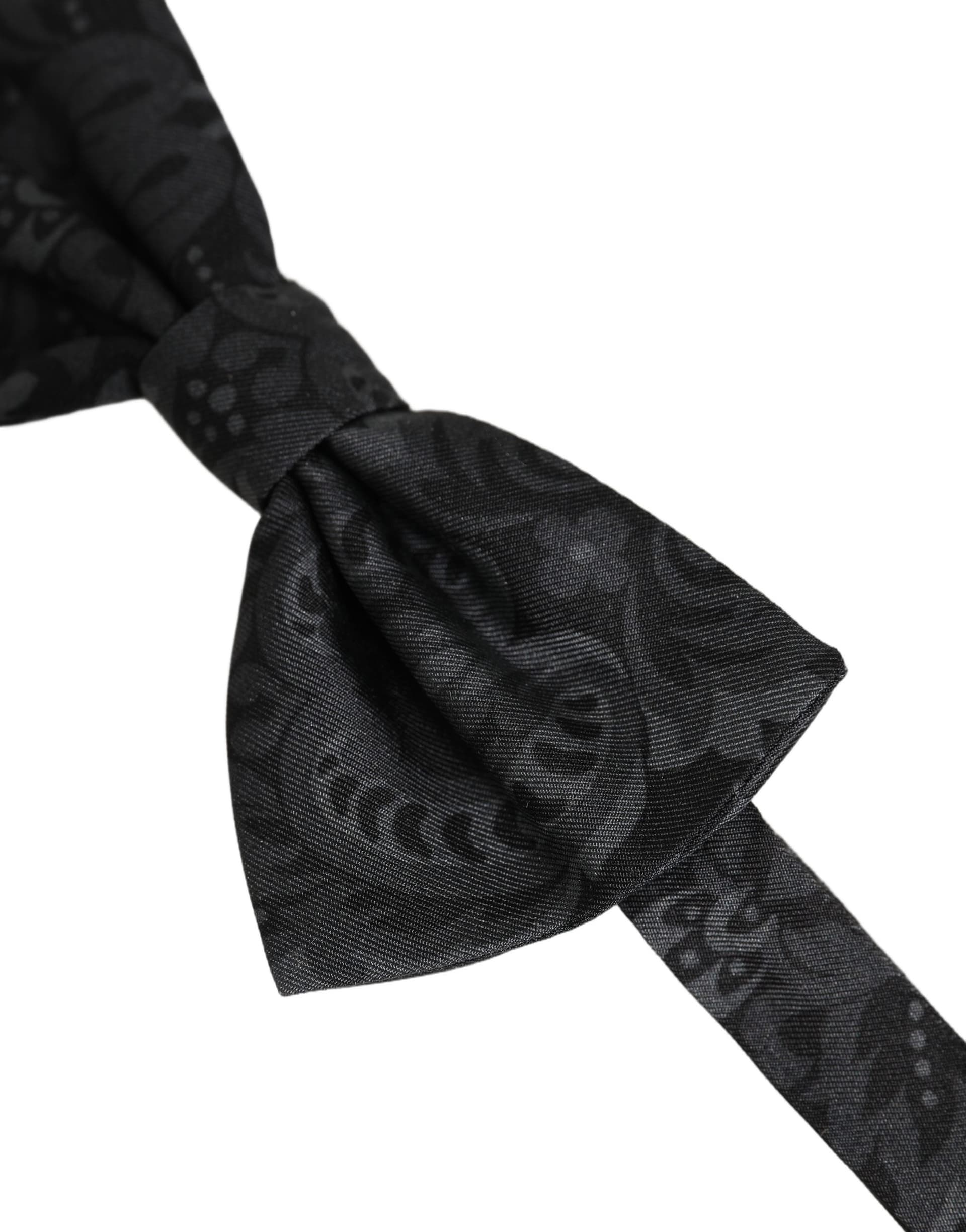 Dolce & Gabbana Men Black Paisley SIlk Adjustable Neck Papillon Bow Tie - 4