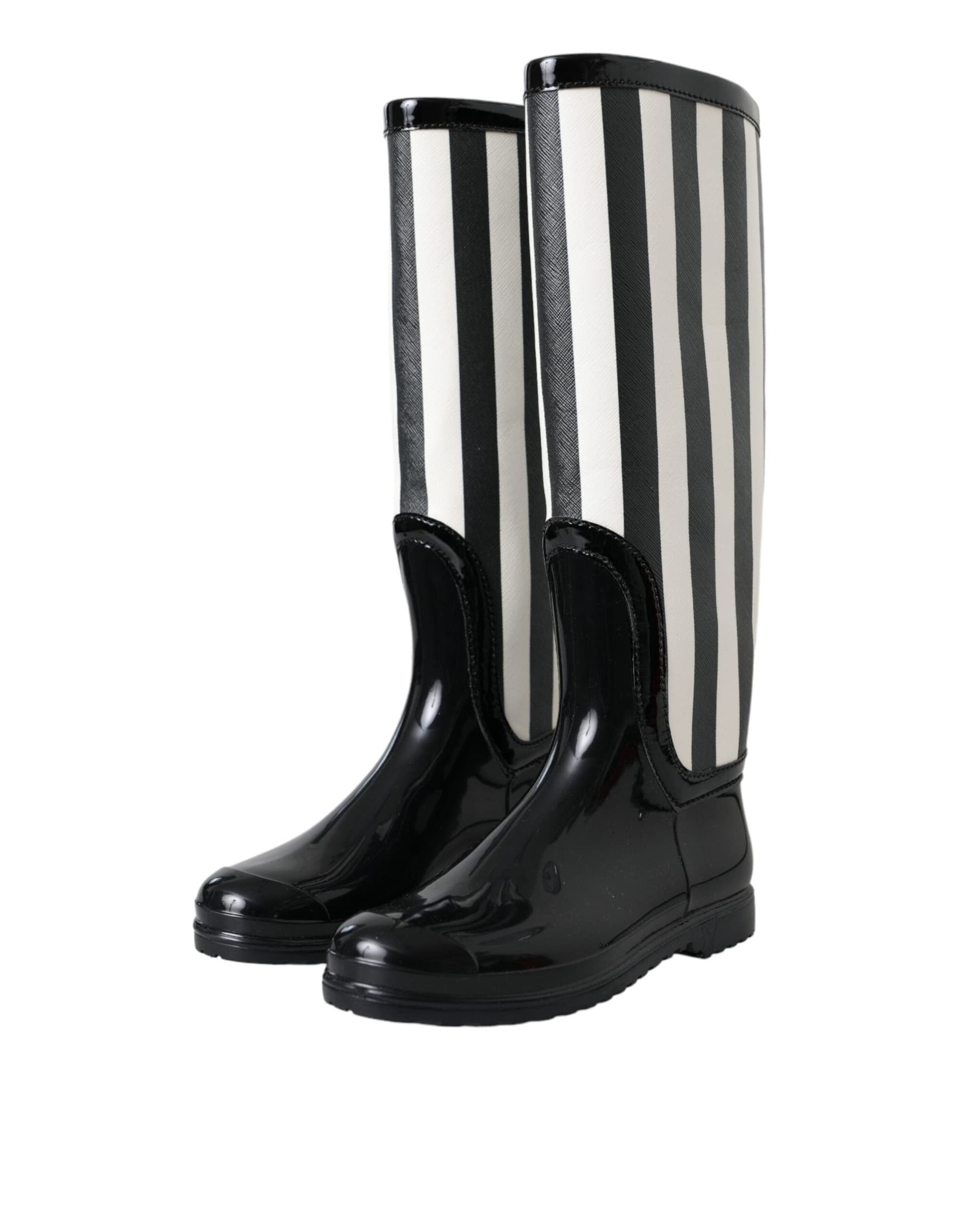 Dolce & Gabbana Black Rubber Knee High Flat Boots Shoes - 2