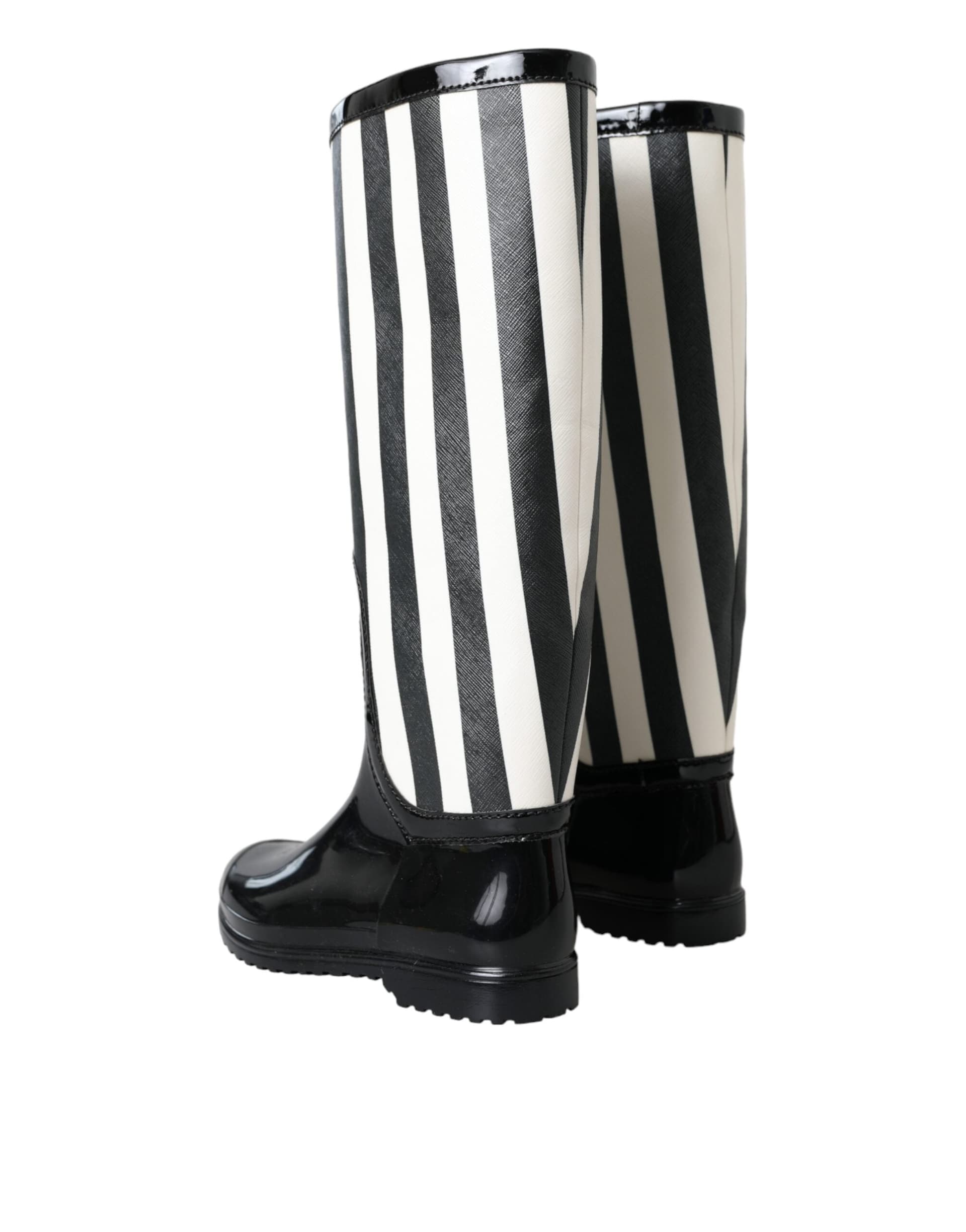 Dolce & Gabbana Black Rubber Knee High Flat Boots Shoes - 3