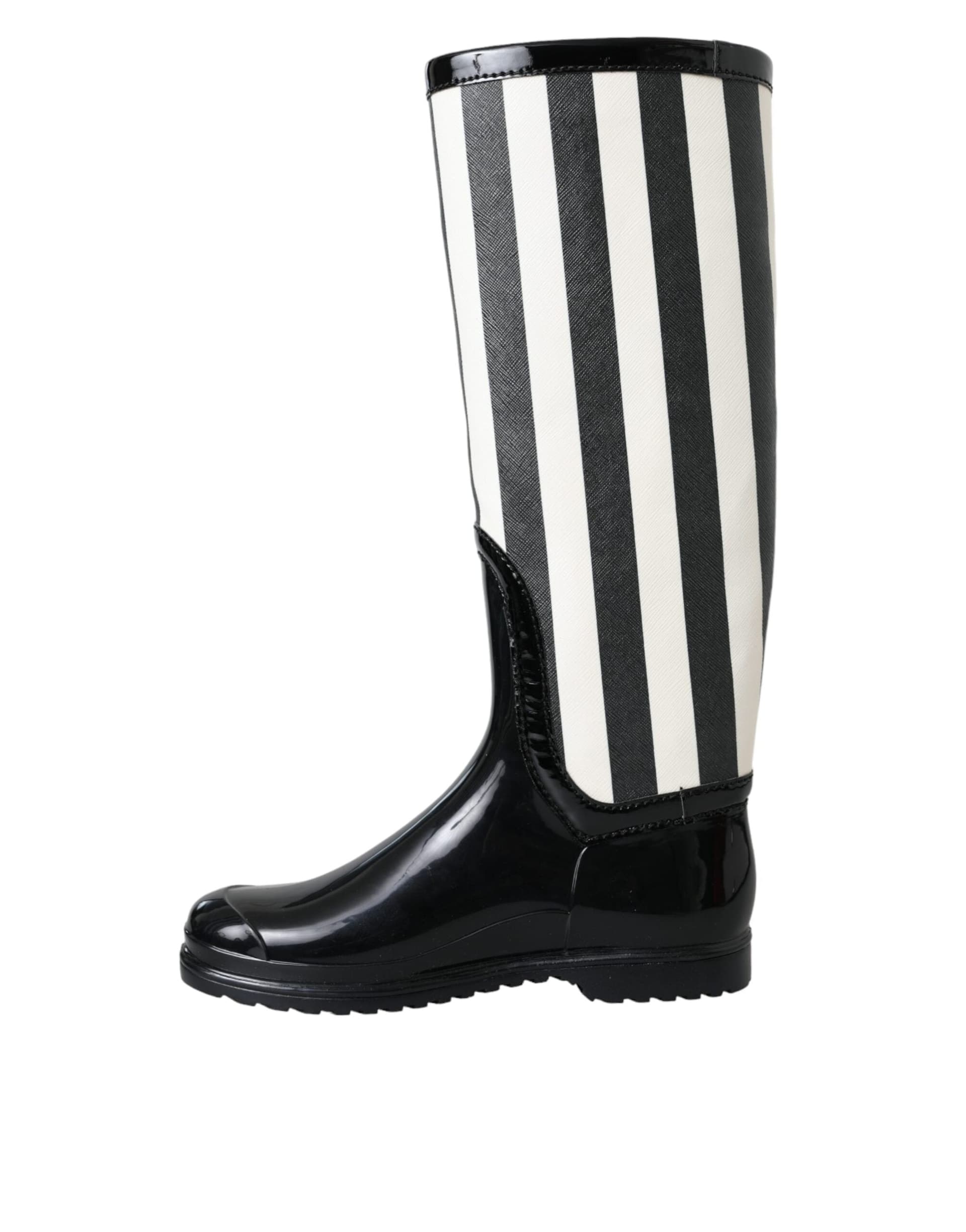 Dolce & Gabbana Black Rubber Knee High Flat Boots Shoes - 4