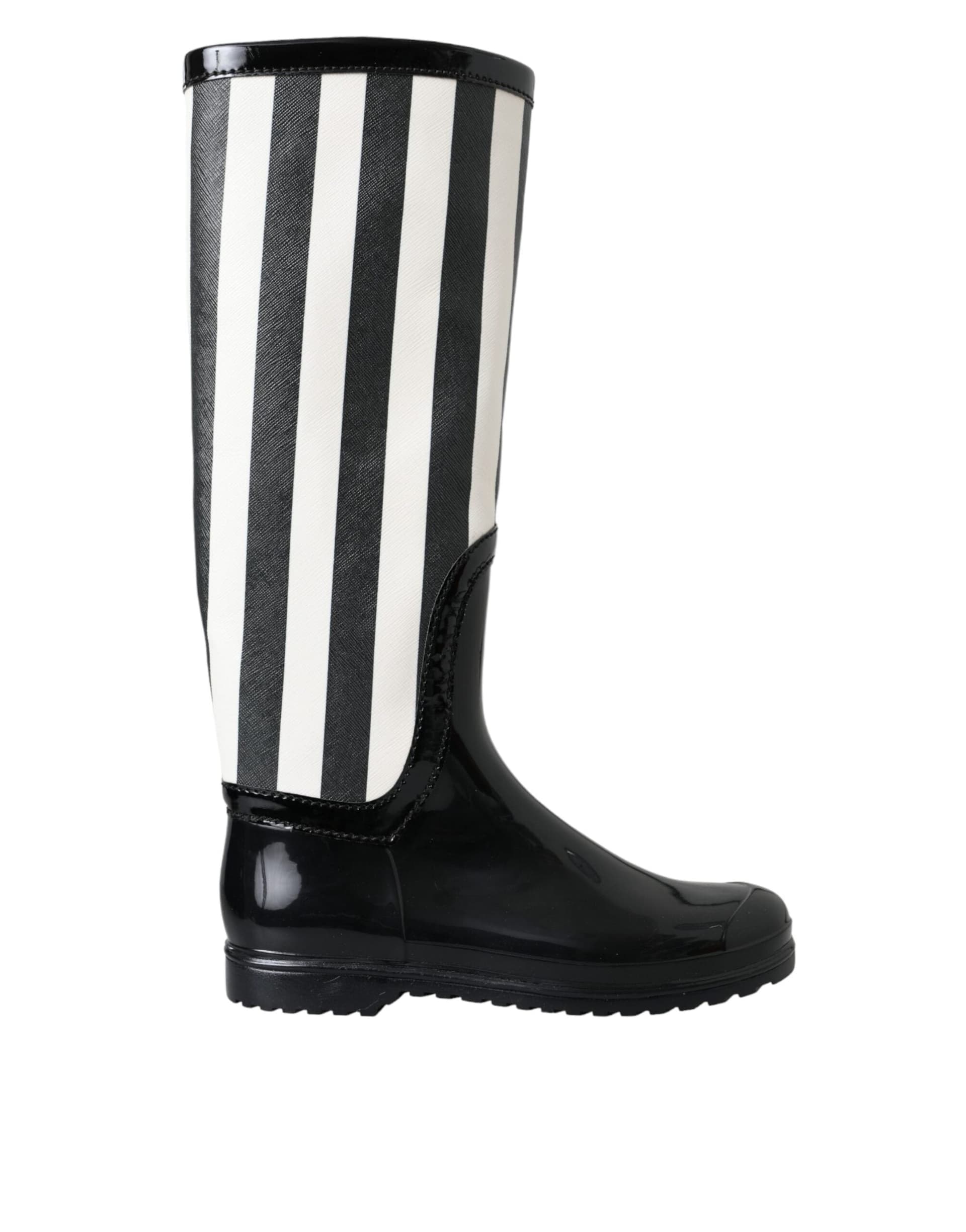 Dolce & Gabbana Black Rubber Knee High Flat Boots Shoes - 5