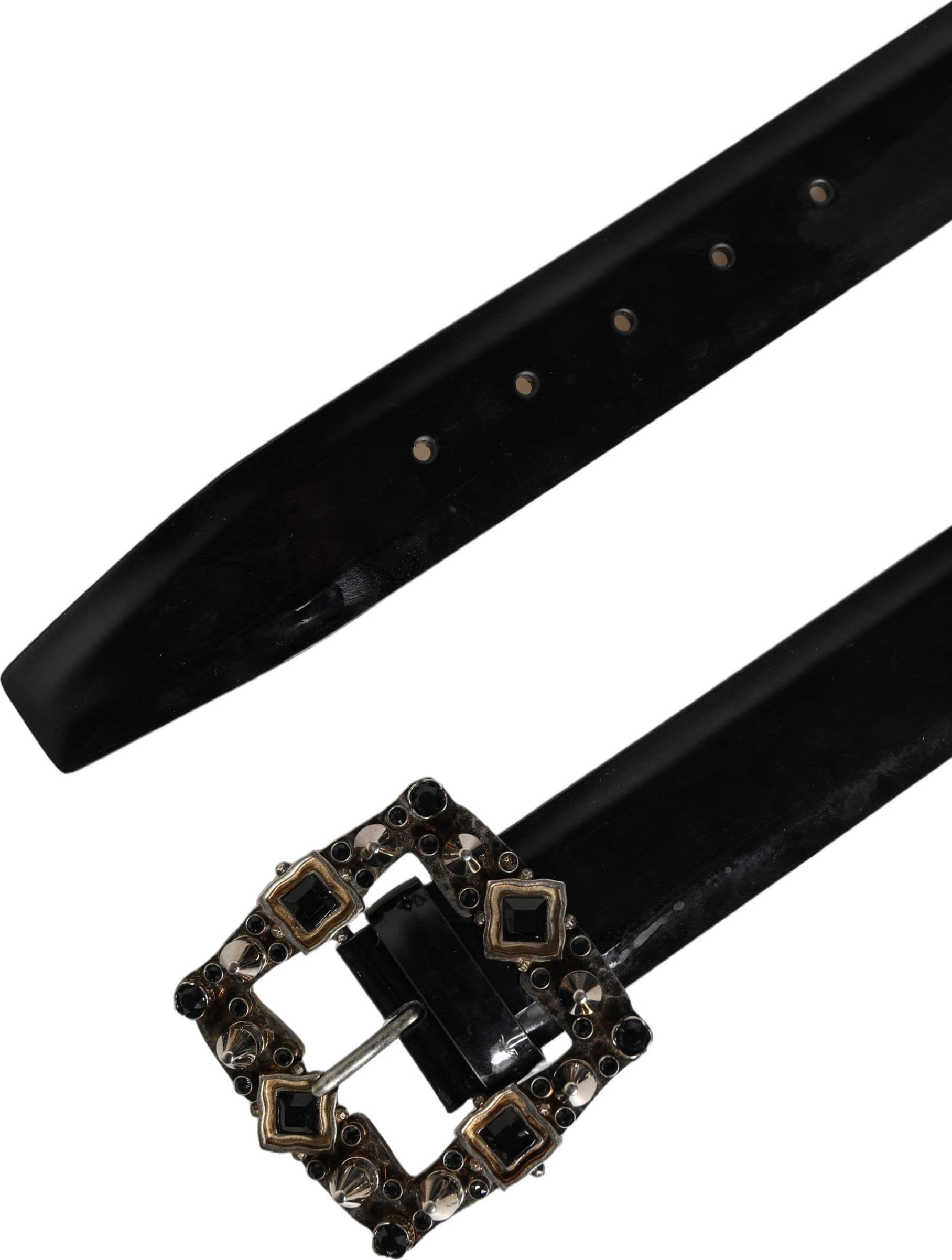 Dolce & Gabbana Black Leather Crystal Metal Buckle Belt - 4