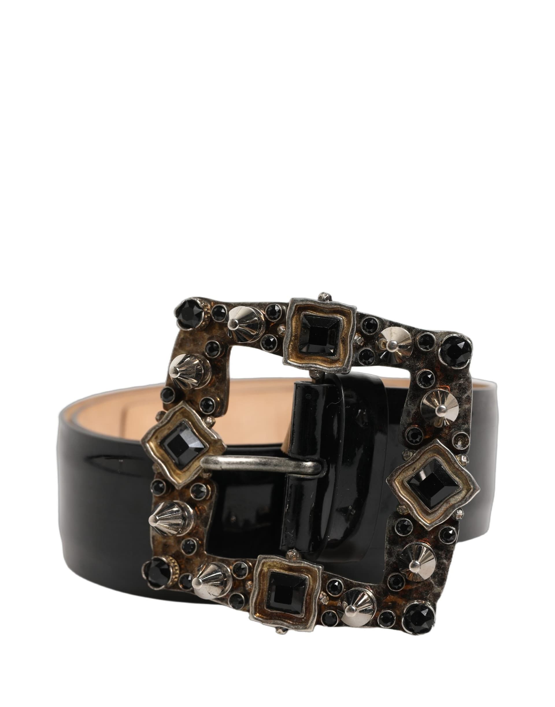 Dolce & Gabbana Black Leather Crystal Metal Buckle Belt - 5