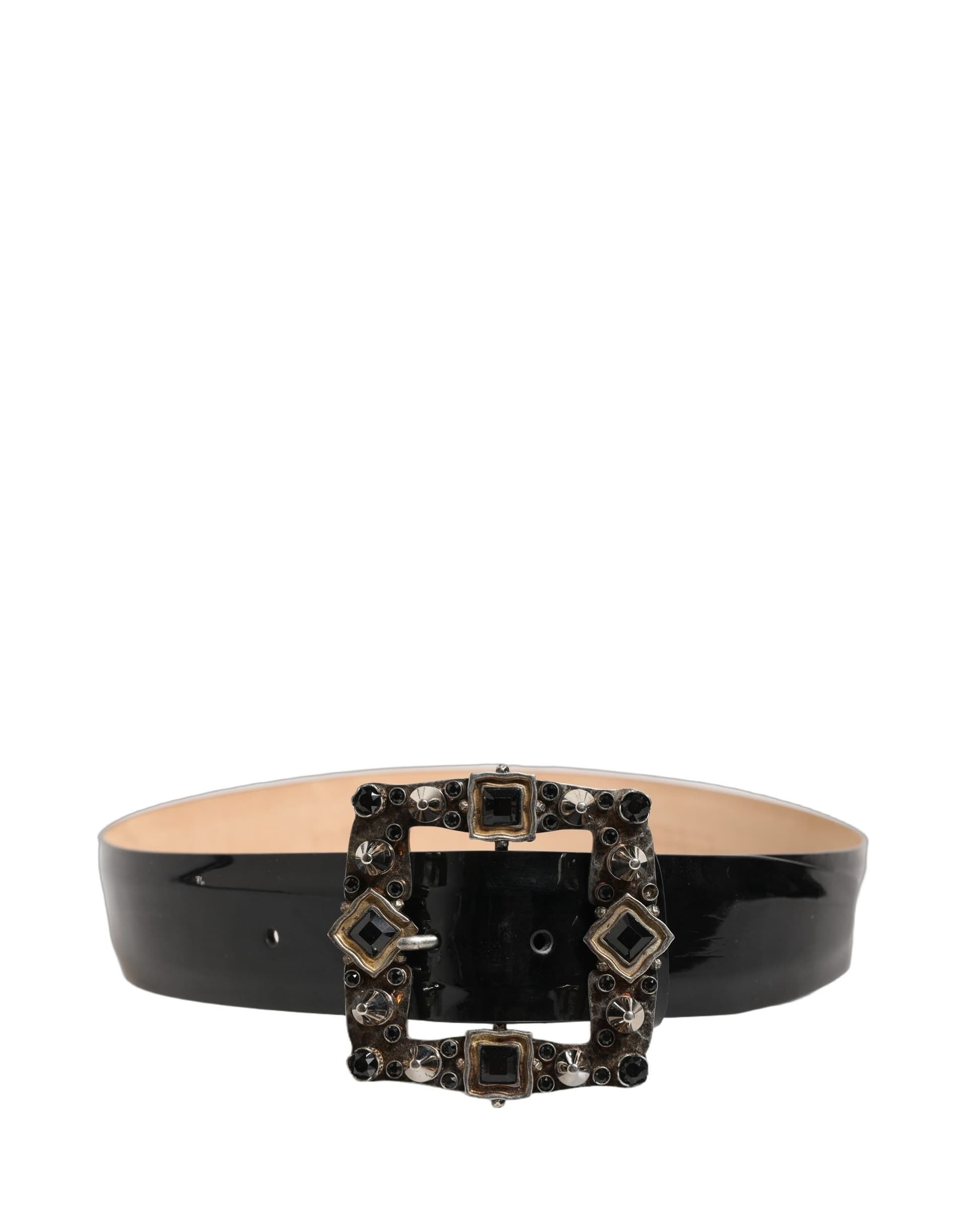 Dolce & Gabbana Black Leather Crystal Metal Buckle Belt - 7