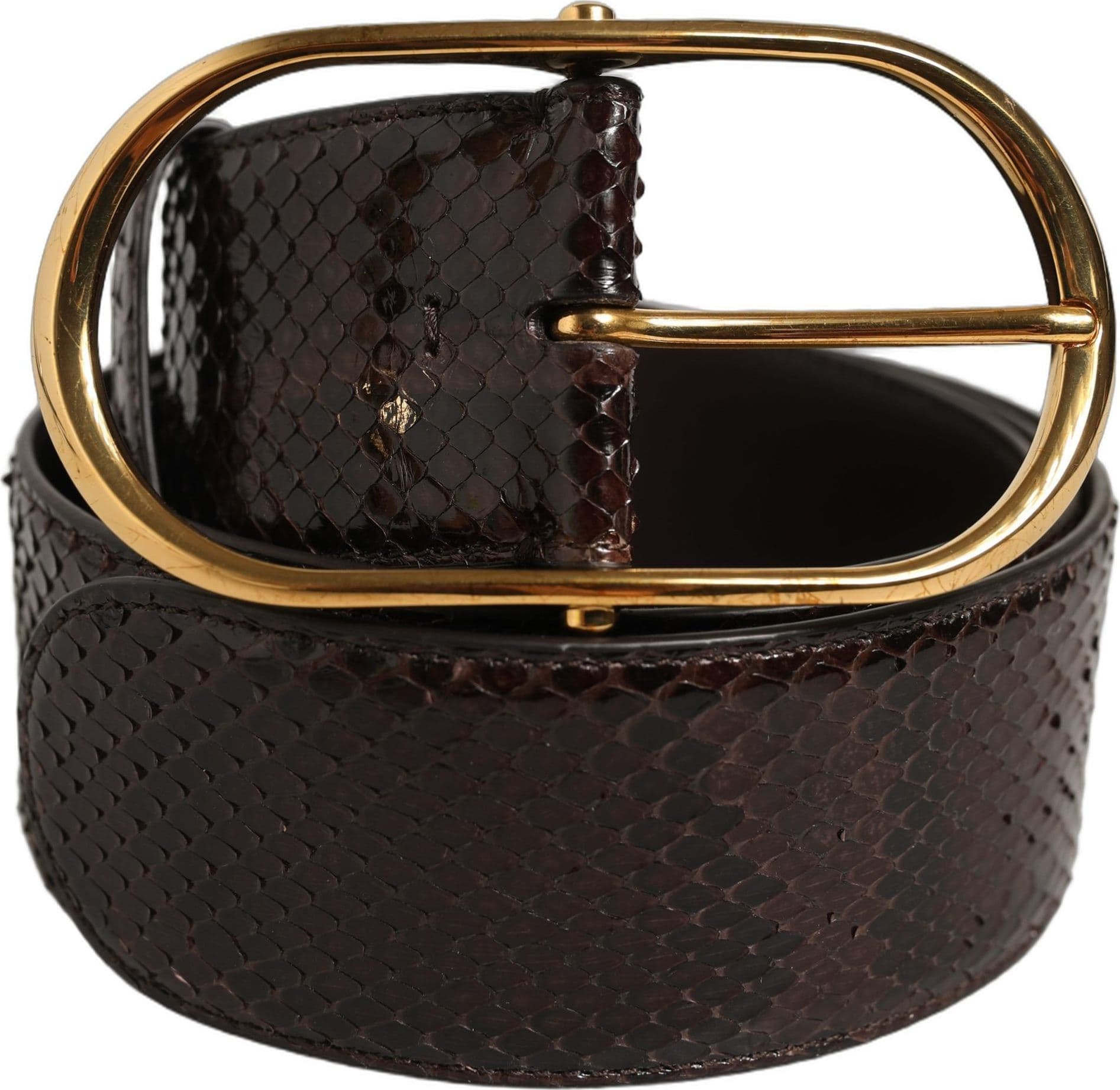 Dolce & Gabbana Brown Python Leather Gold Metal Buckle Belt - 3