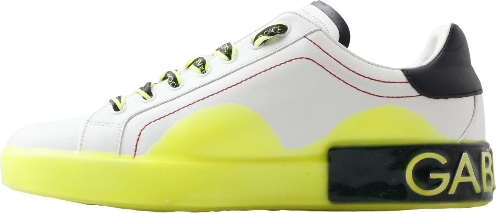 Dolce & Gabbana White Yellow Portofino Leather Sneakers Shoes - 2