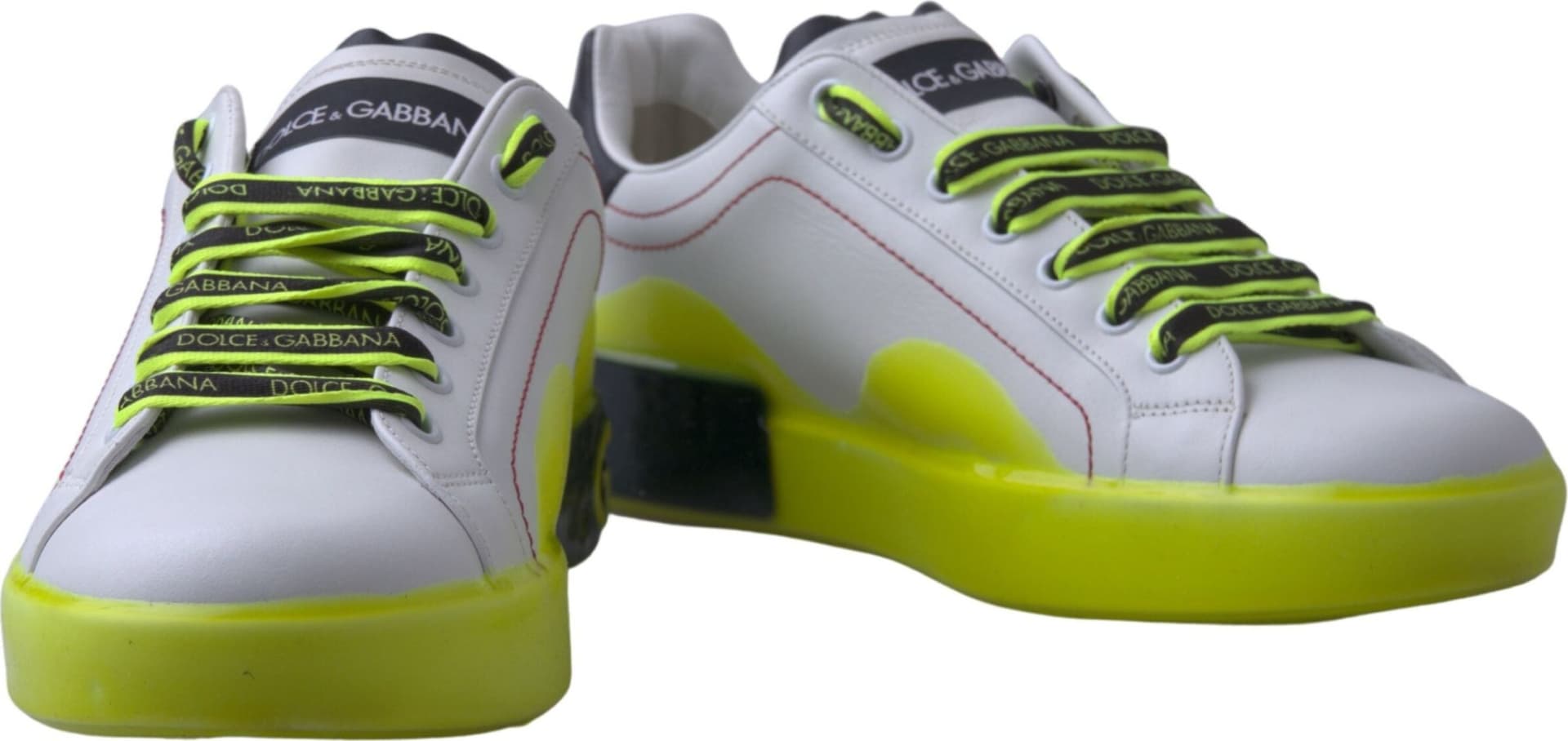 Dolce & Gabbana White Yellow Portofino Leather Sneakers Shoes - 3