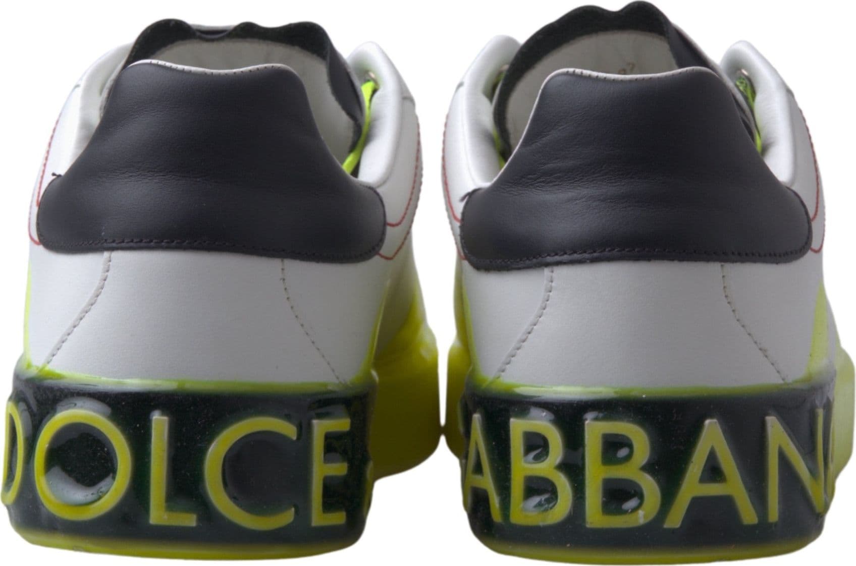 Dolce & Gabbana White Yellow Portofino Leather Sneakers Shoes - 5