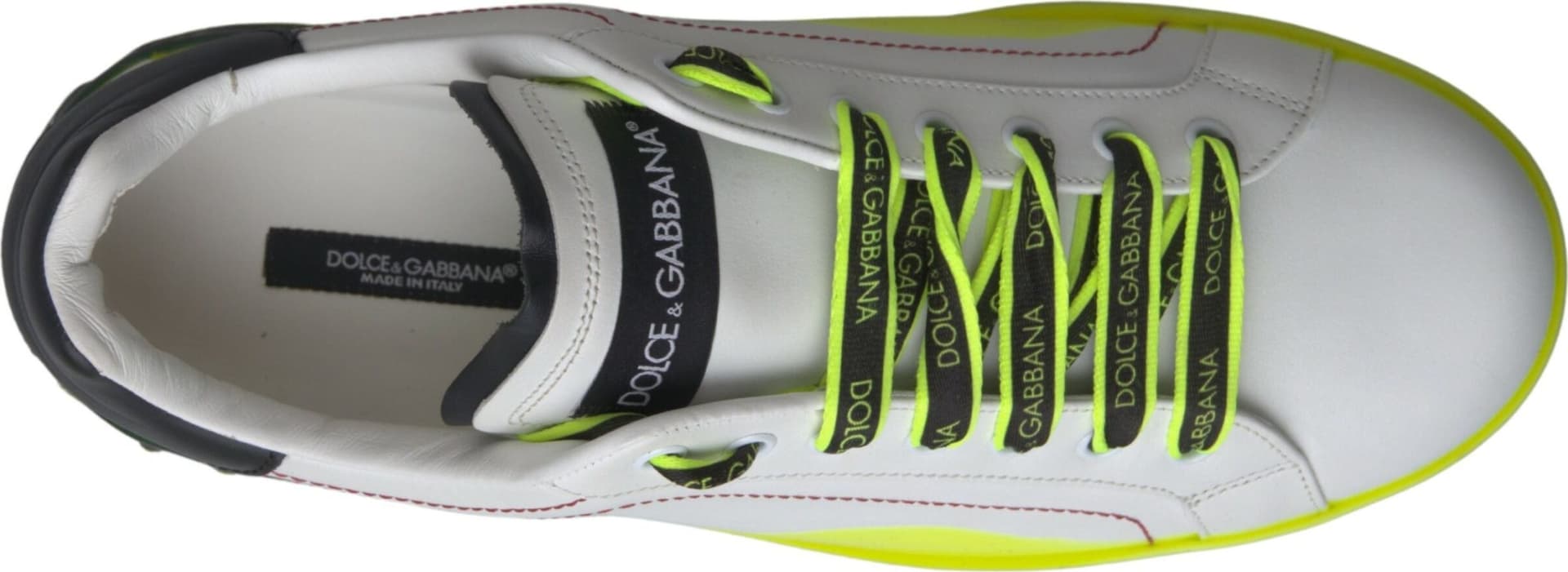 Dolce & Gabbana White Yellow Portofino Leather Sneakers Shoes - 6