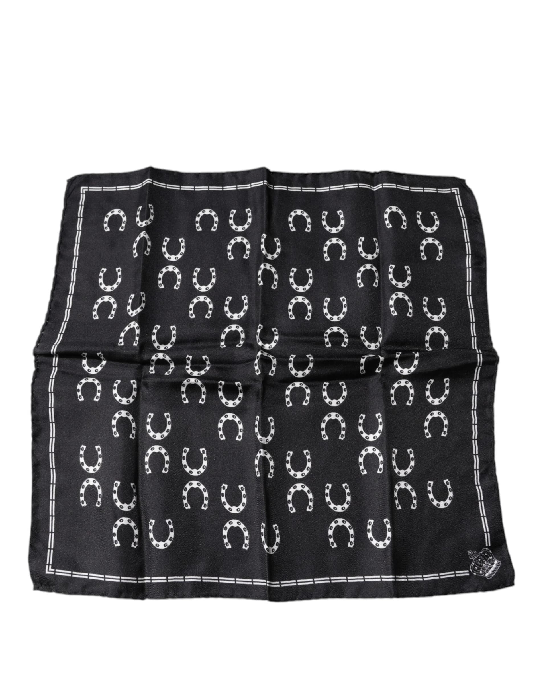 Dolce & Gabbana Black Horseshoe Silk Square Handkerchief Scarf - 2