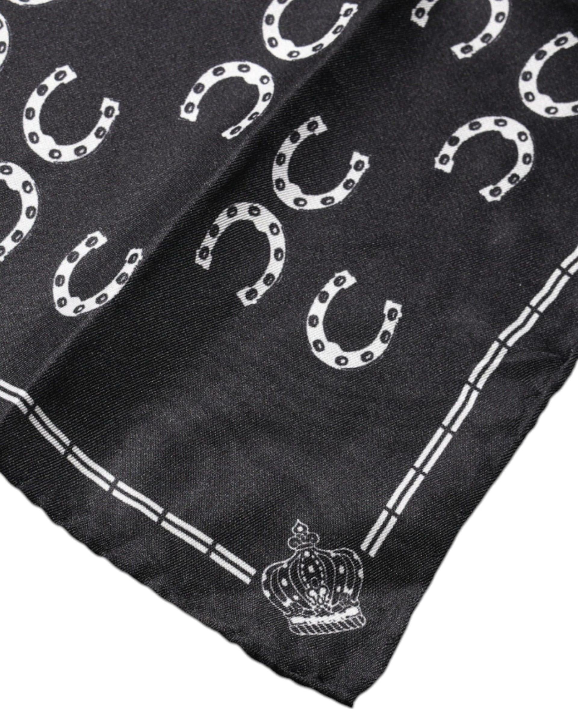 Dolce & Gabbana Black Horseshoe Silk Square Handkerchief Scarf - 3