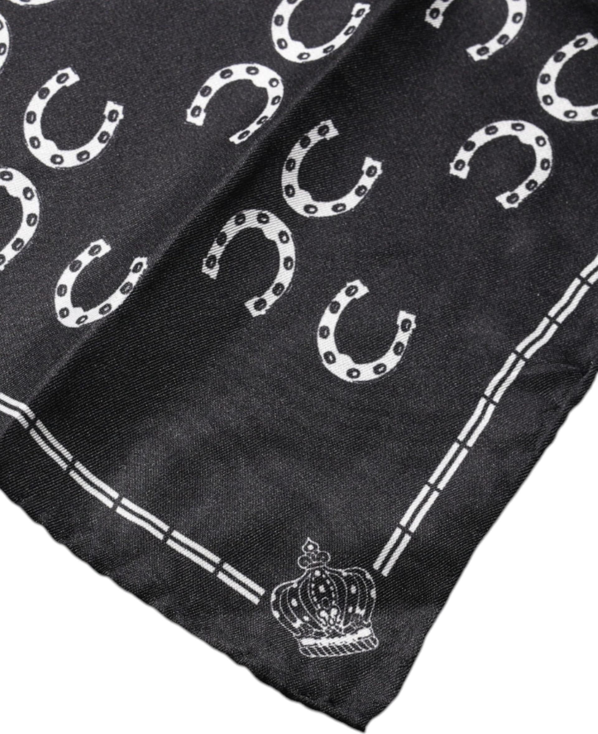 Dolce & Gabbana Black Horseshoe Silk Square Handkerchief Scarf - 3