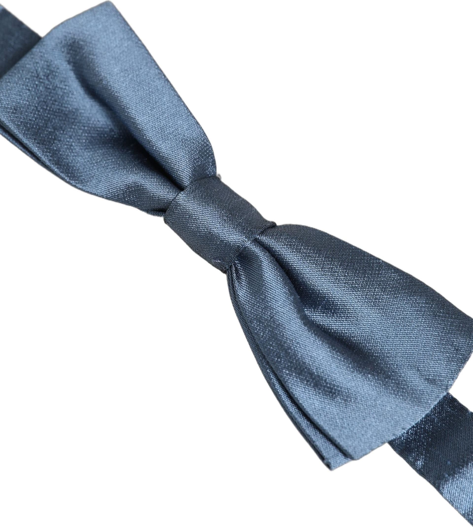 Dolce & Gabbana Men Light Blue Silk Adjustable Neck Papillon Bow Tie - 2