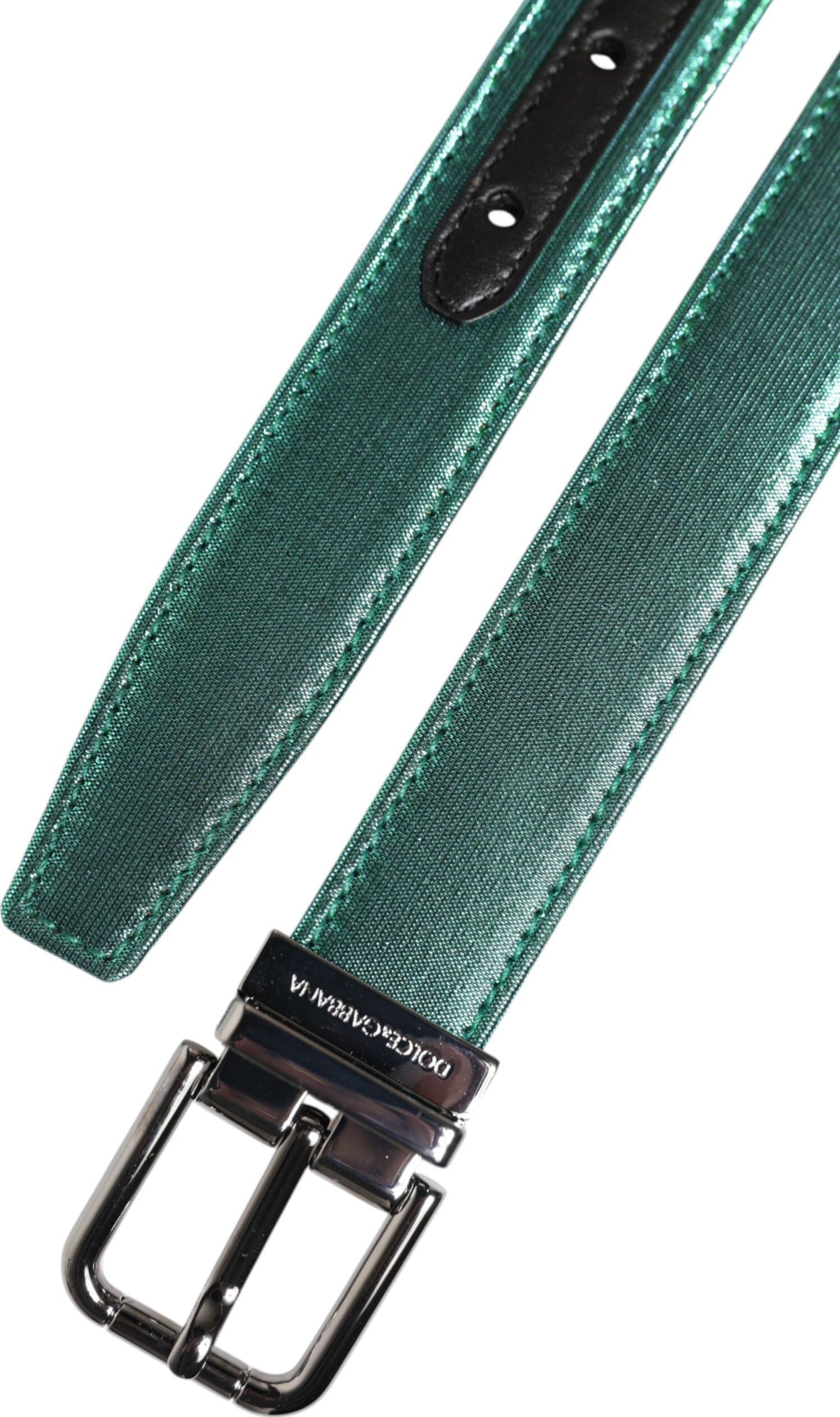 Dolce & Gabbana Green Black Polyester Metal Buckle Belt - 6
