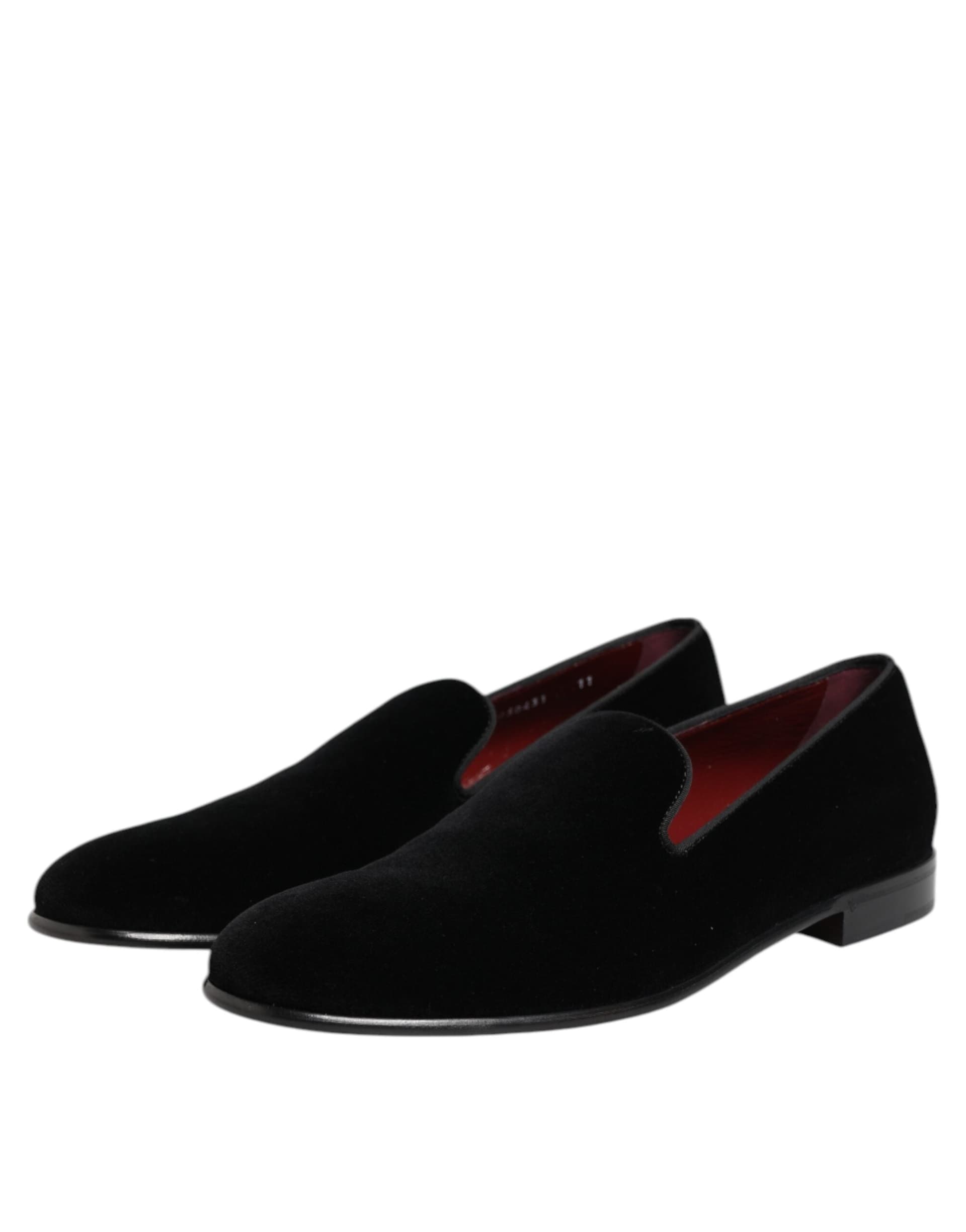 Dolce & Gabbana Black Velvet Slip On Loafers Men Formal Shoes - 3