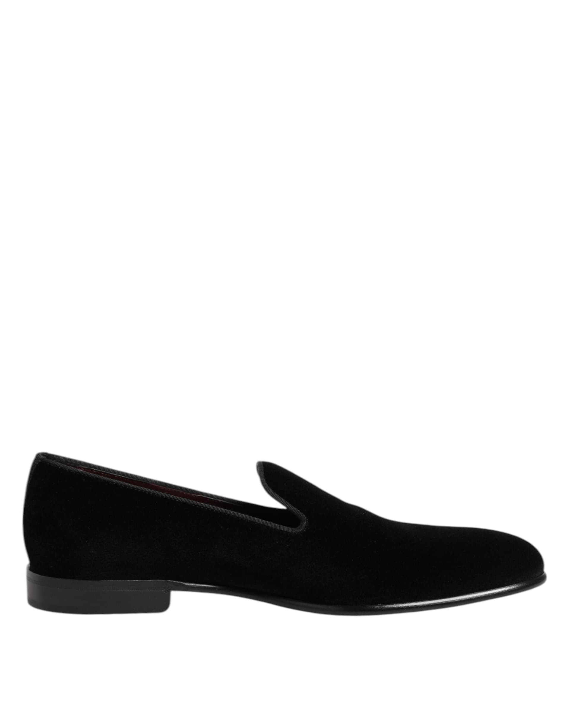 Dolce & Gabbana Black Velvet Slip On Loafers Men Formal Shoes - 7