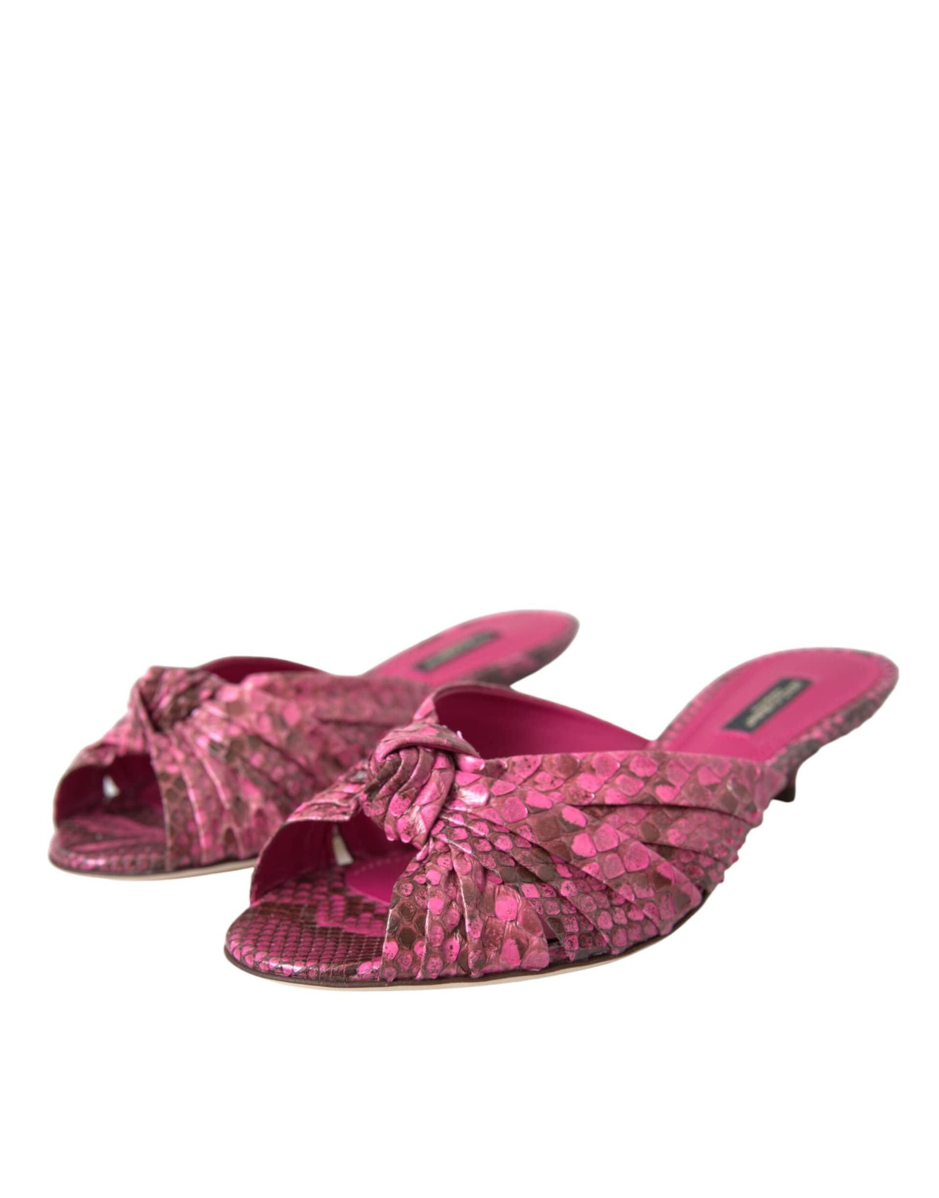 Dolce & Gabbana Pink Exotic Leather Kitten Heels Slides Shoes - 2