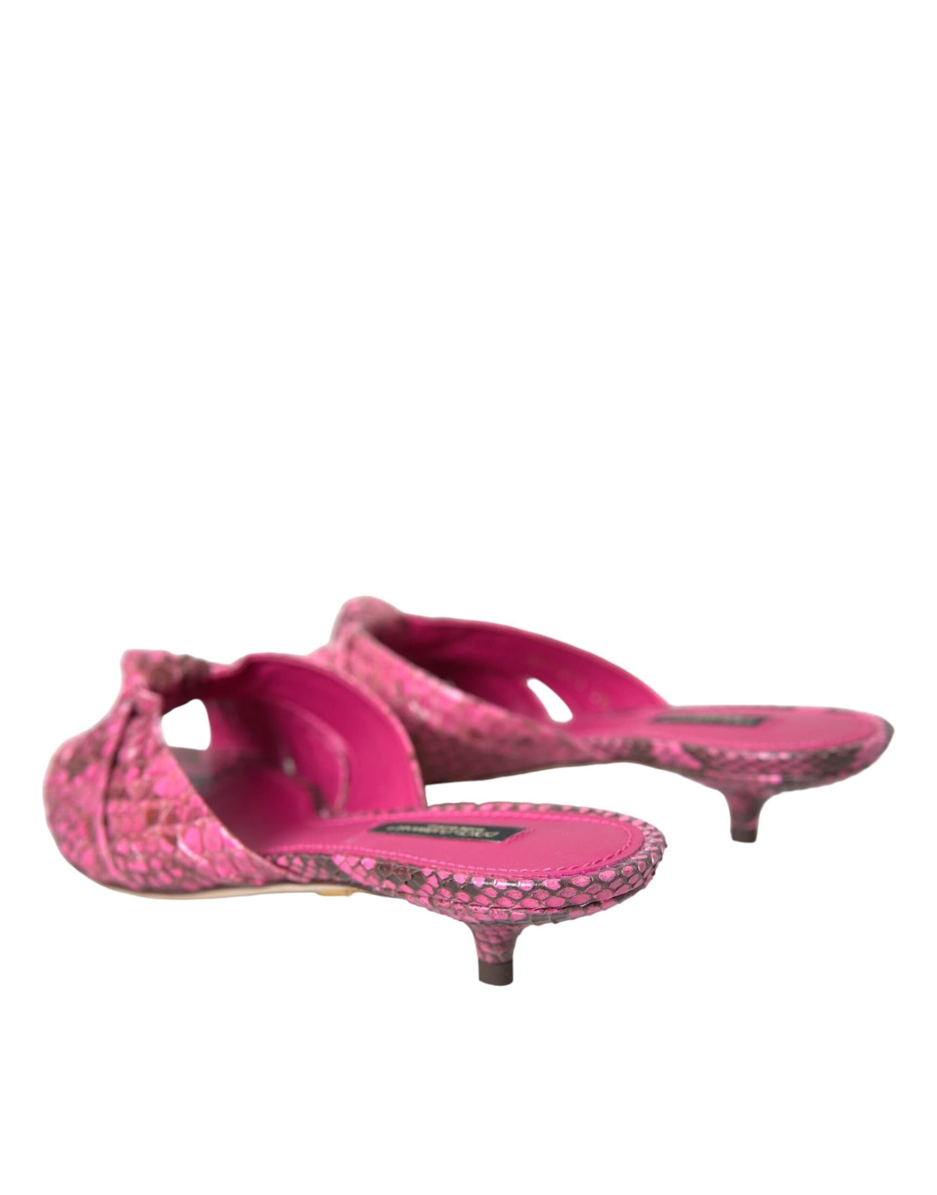 Dolce & Gabbana Pink Exotic Leather Kitten Heels Slides Shoes - 3