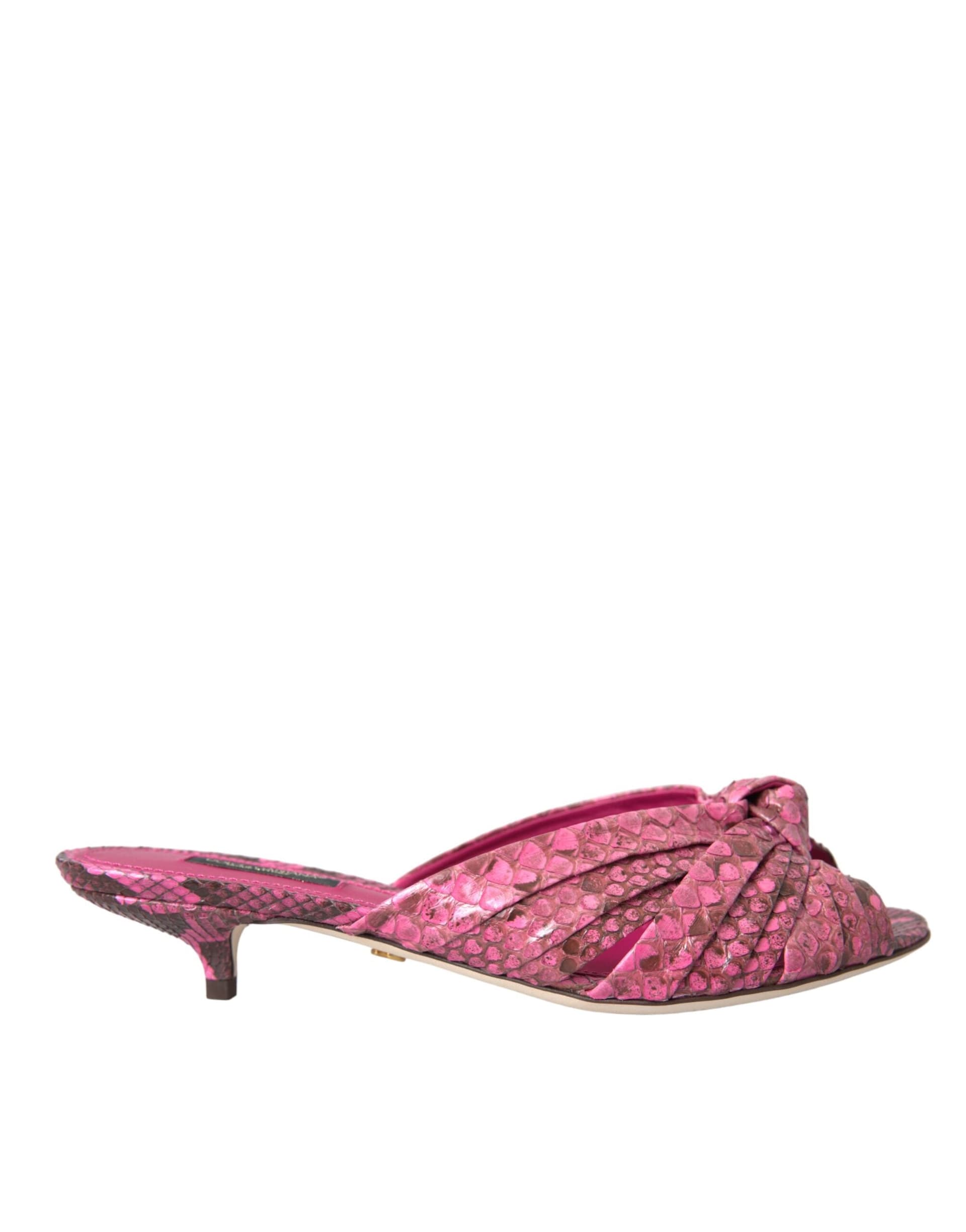 Dolce & Gabbana Pink Exotic Leather Kitten Heels Slides Shoes - 5