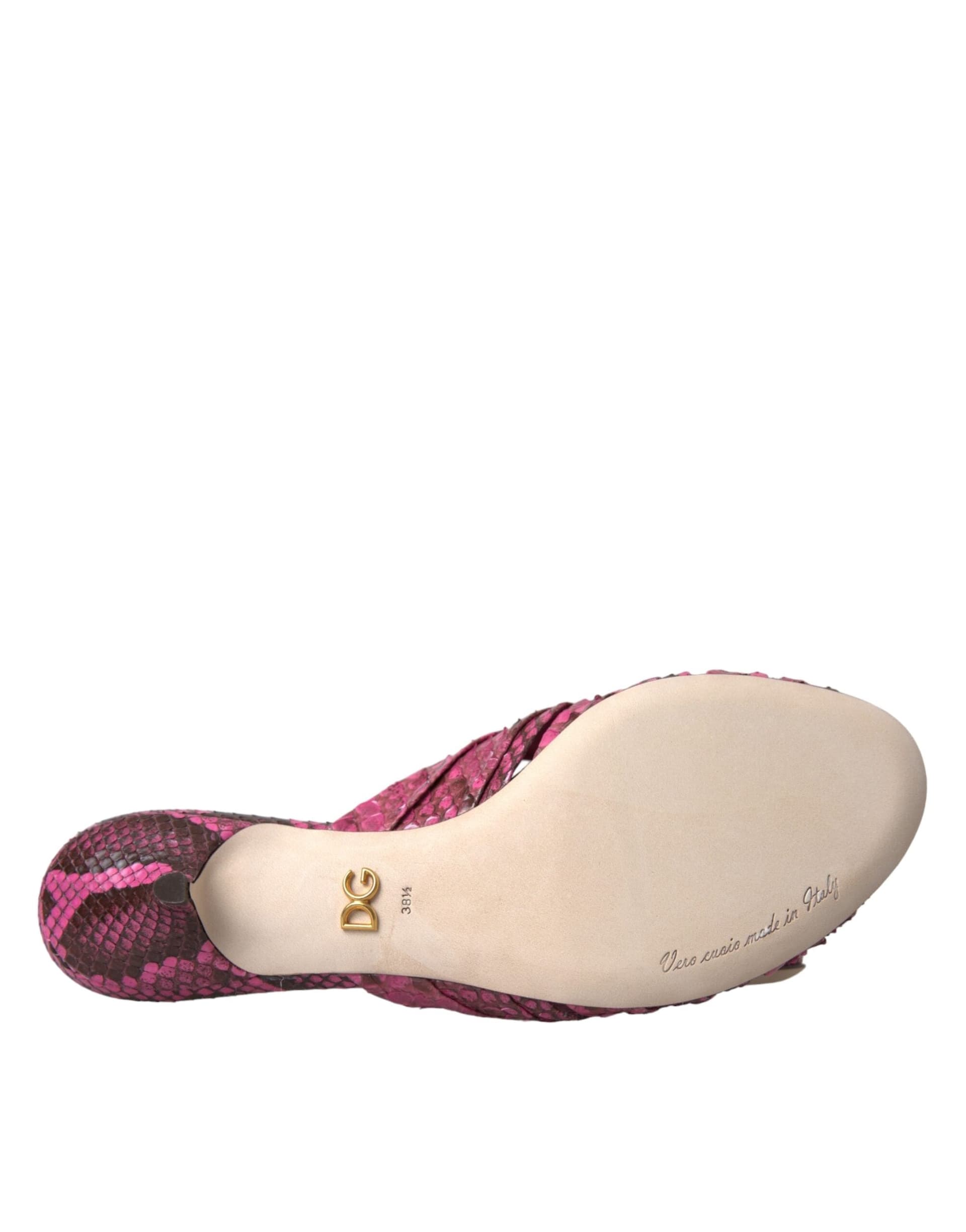 Dolce & Gabbana Pink Exotic Leather Kitten Heels Slides Shoes - 6