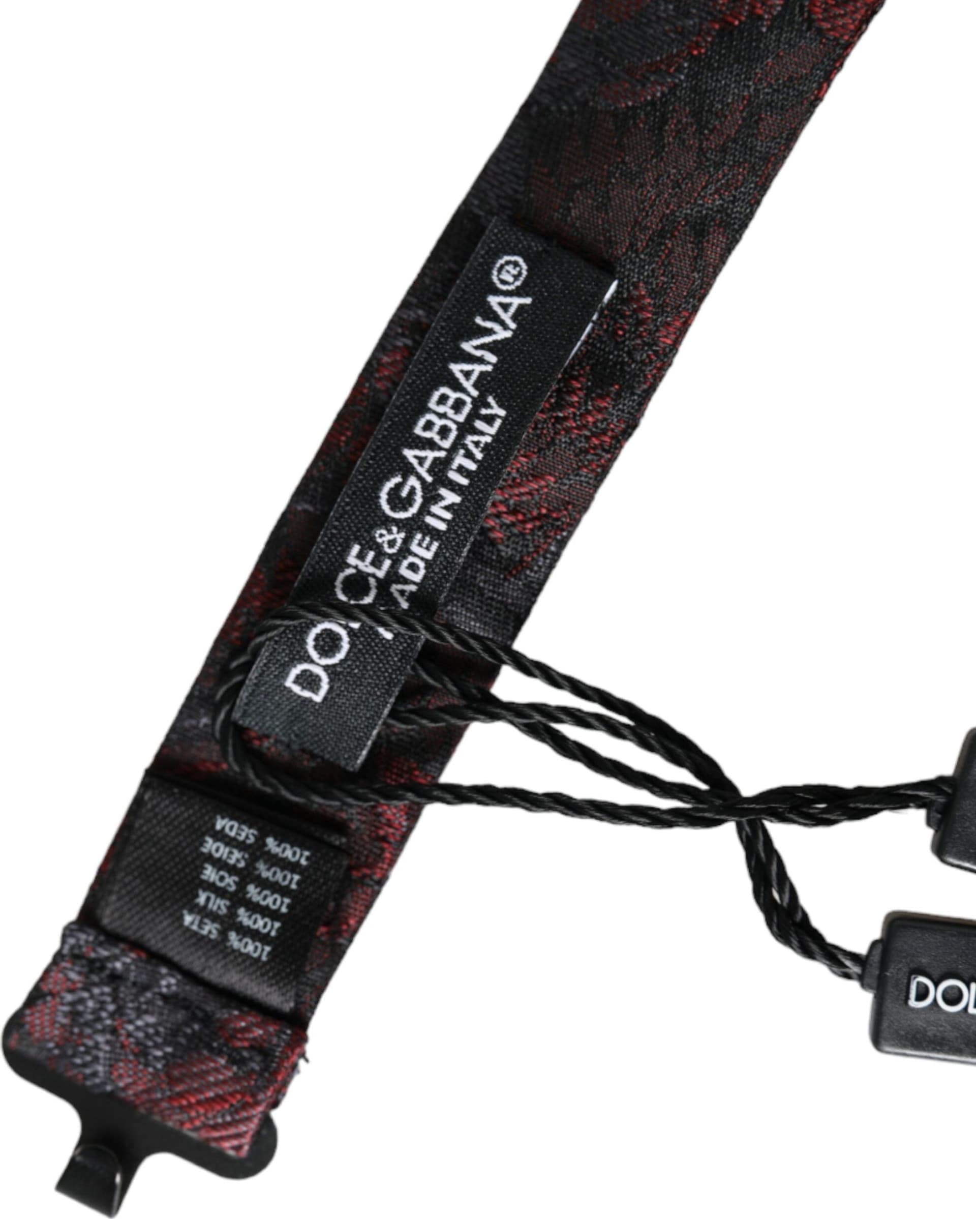 Dolce & Gabbana Red Black Floral Adjustable Neck Men Bow Tie - 5