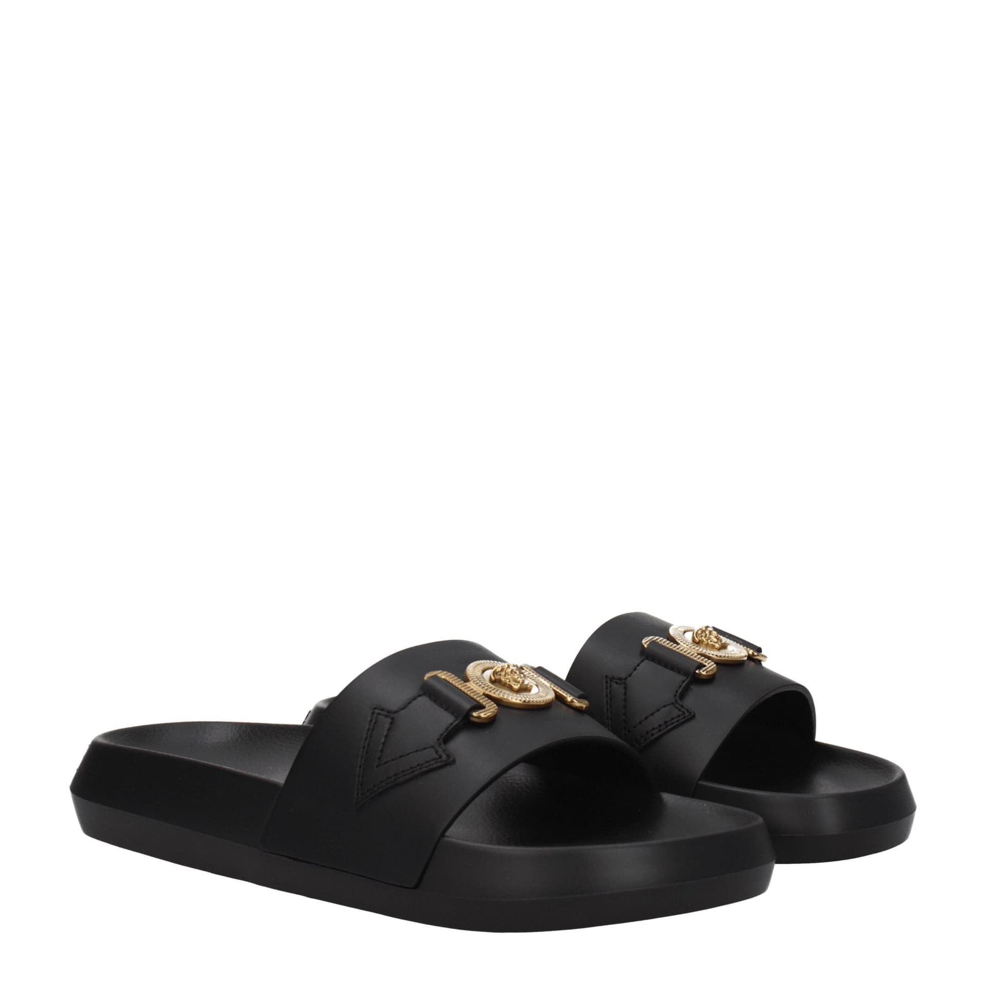 Versace Black Leather Slippers - 2