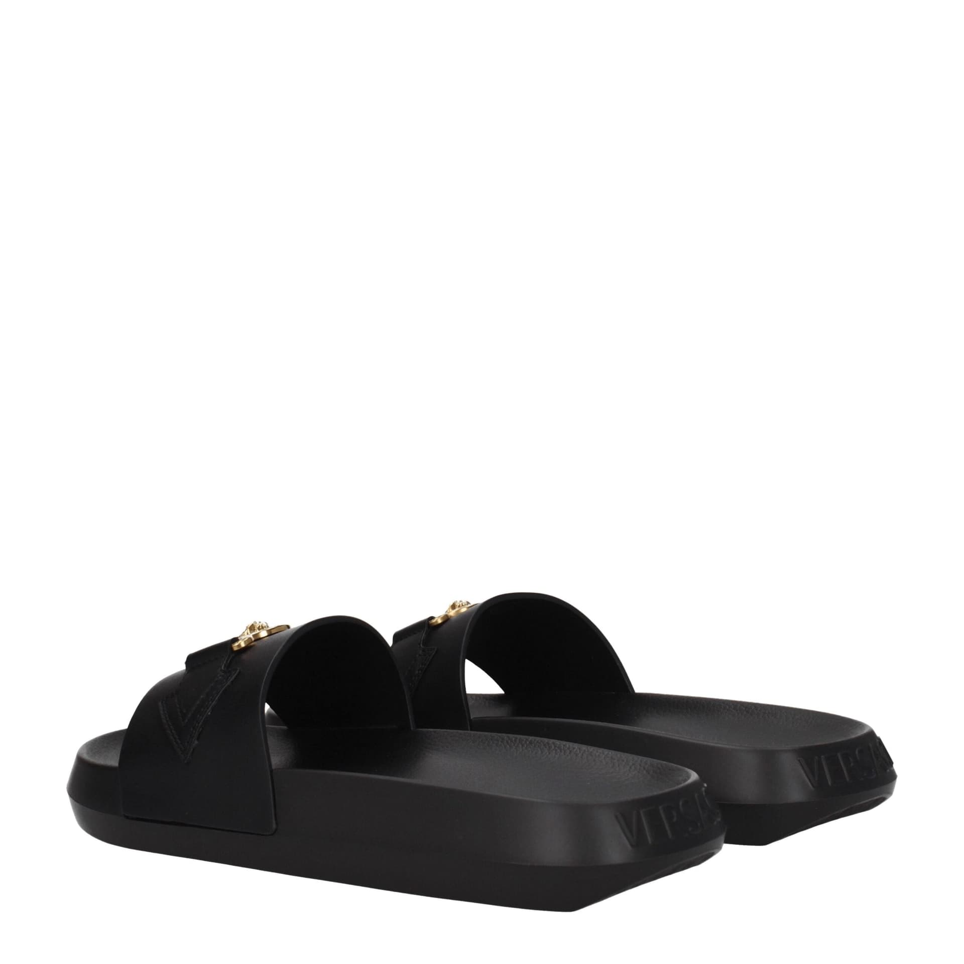 Versace Black Leather Slippers - 4