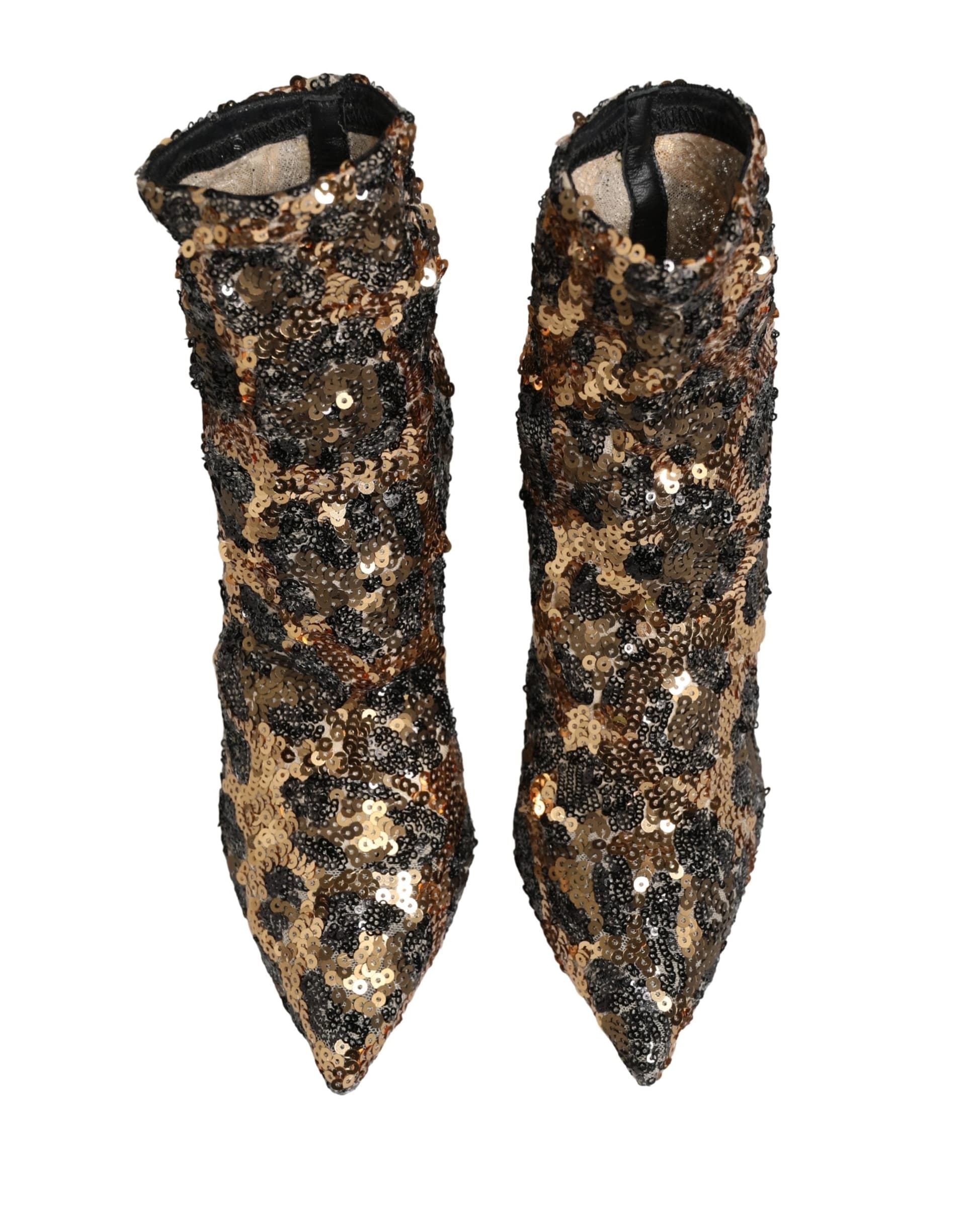 Dolce & Gabbana Gold Leopard Sequin Sock Ankle Boots Shoes - 3