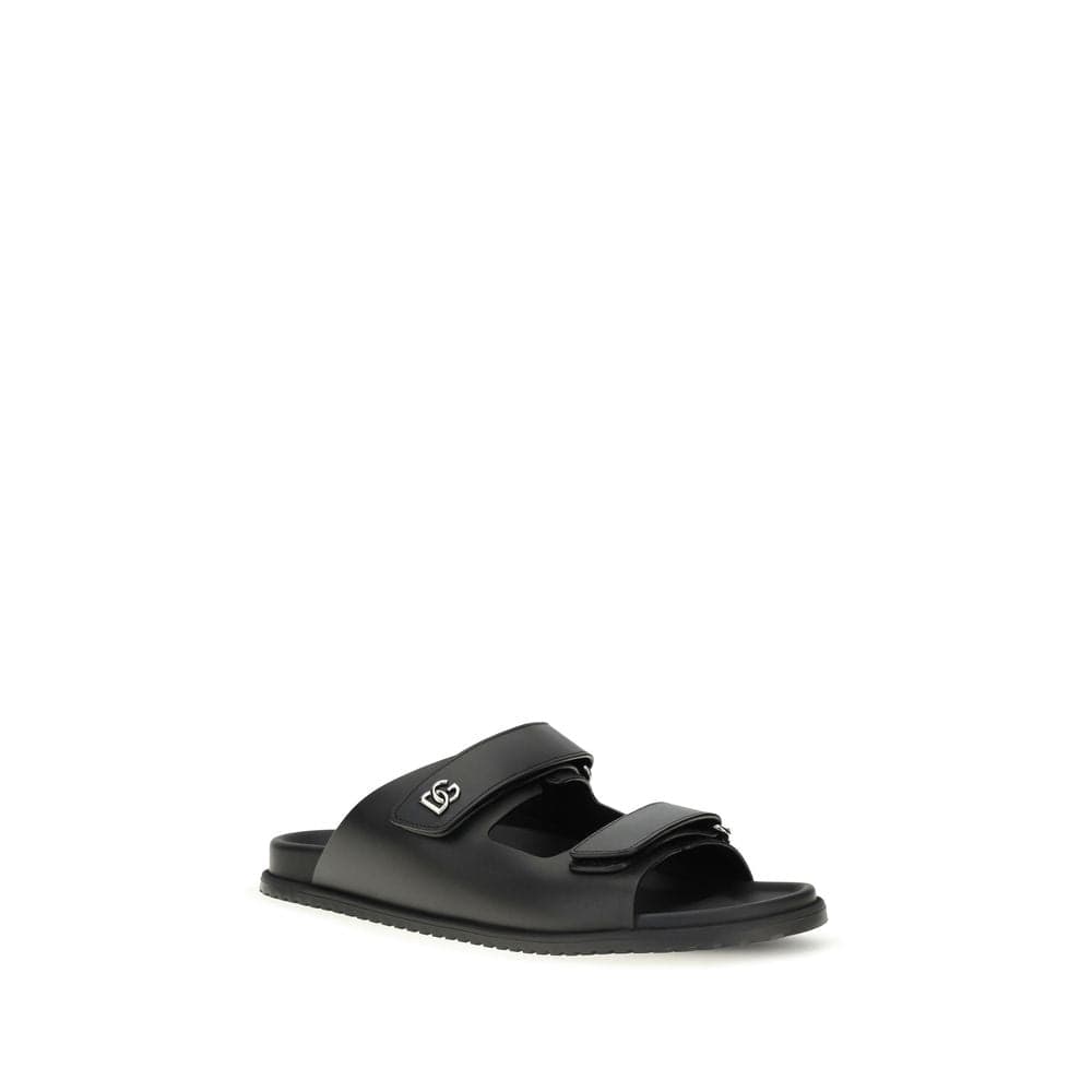 Dolce & Gabbana Black Calf Leather Bos Taurus Flat Sandals - 2
