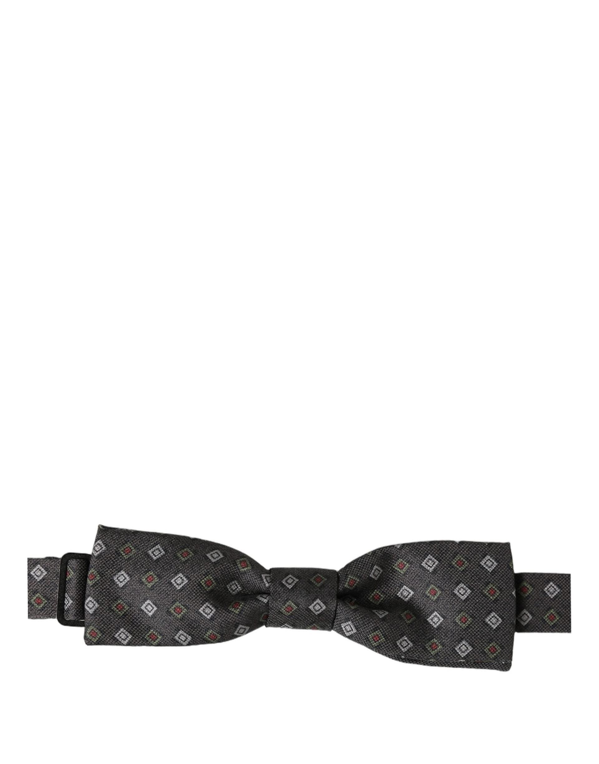 Dolce & Gabbana Men Dark Gray Geometric Adjustable Bow Tie - 3