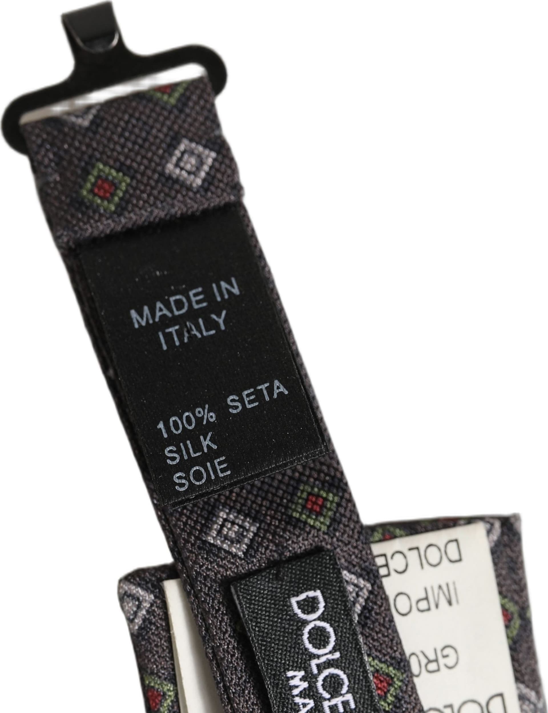 Dolce & Gabbana Men Dark Gray Geometric Adjustable Bow Tie - 6