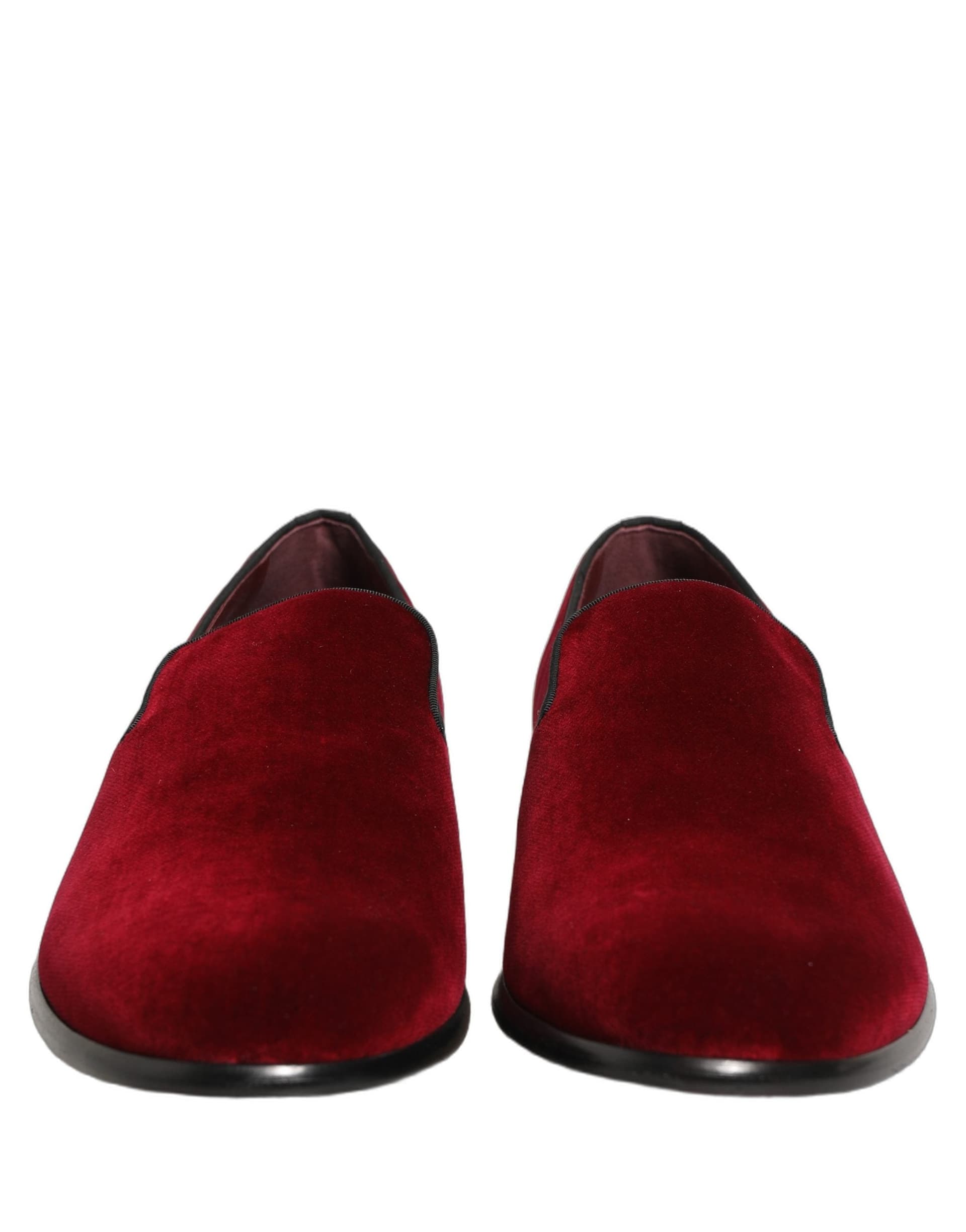 Dolce & Gabbana Maroon Velvet Slip On Men Dress Loafers Shoes - 2