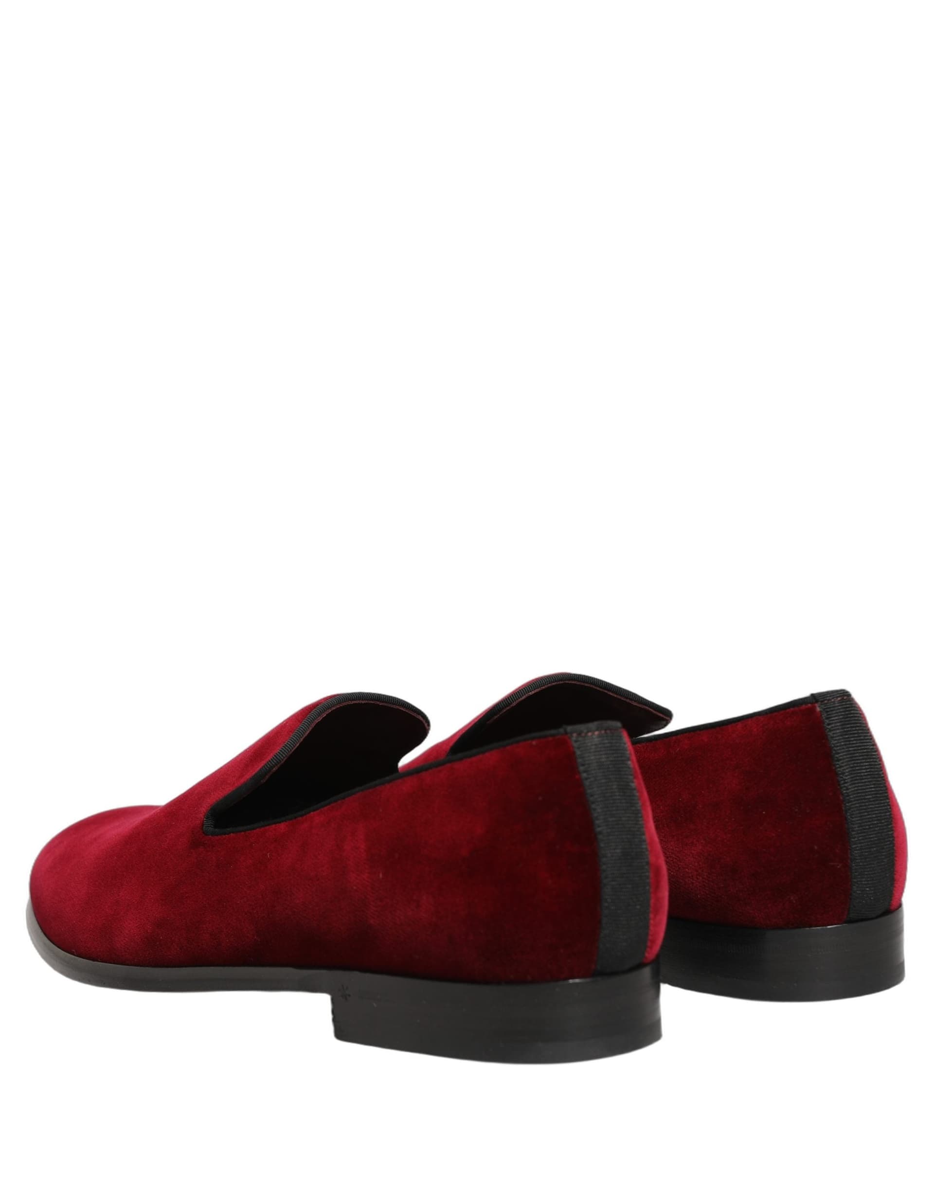 Dolce & Gabbana Maroon Velvet Slip On Men Dress Loafers Shoes - 5
