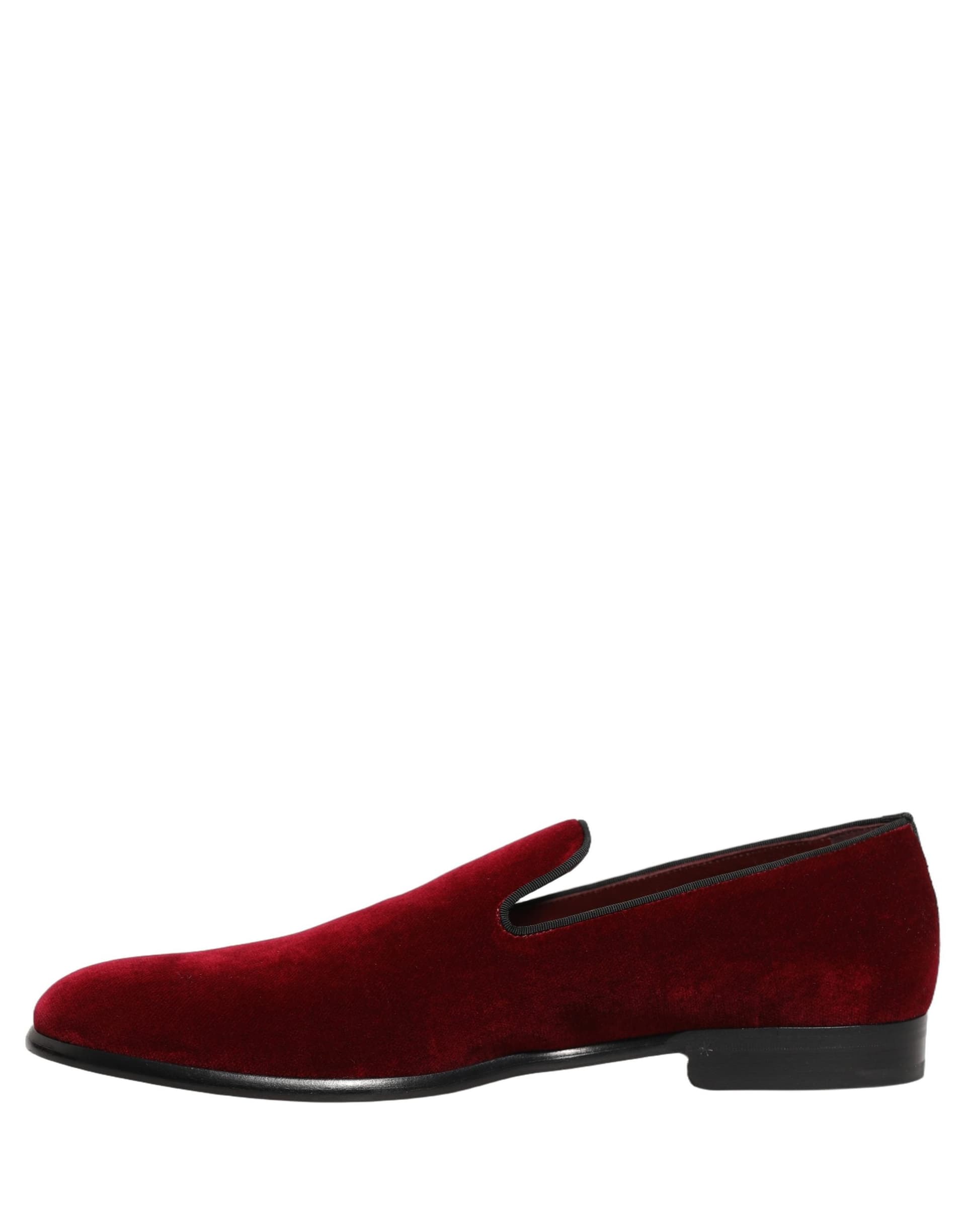 Dolce & Gabbana Maroon Velvet Slip On Men Dress Loafers Shoes - 6