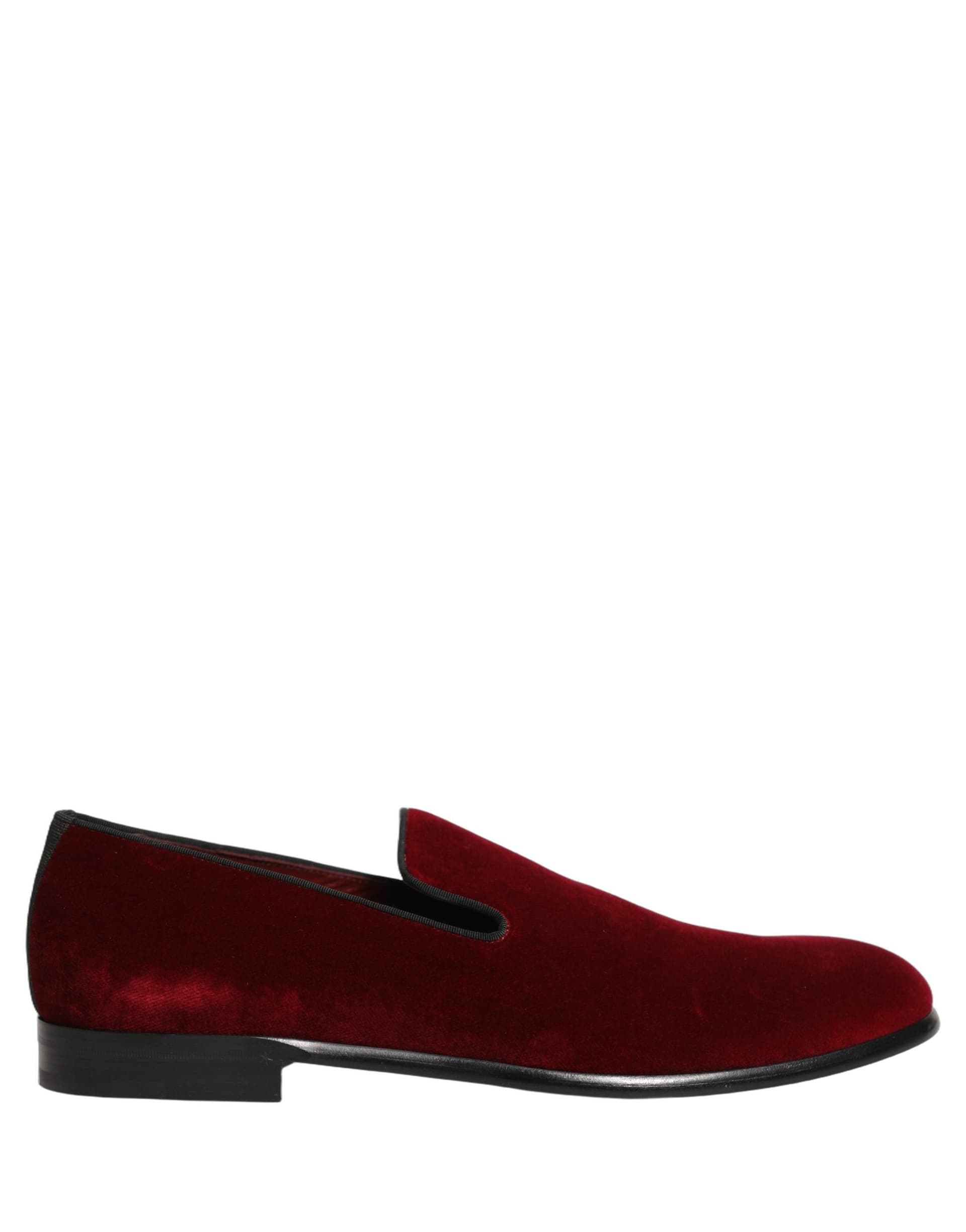 Dolce & Gabbana Maroon Velvet Slip On Men Dress Loafers Shoes - 7