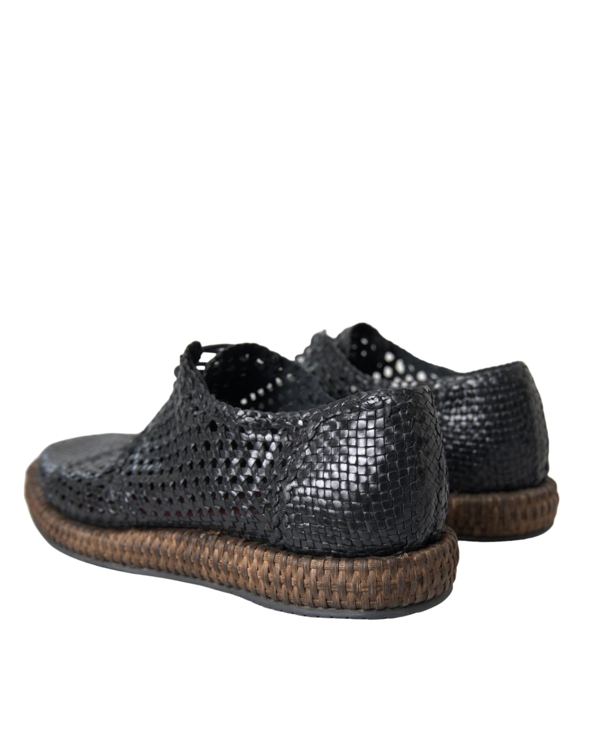 Dolce & Gabbana Black Woven Goat Leather Lace Up Derby Shoes - 3