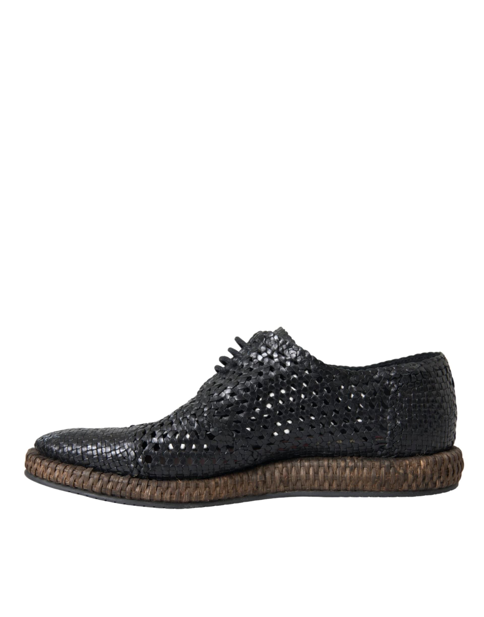 Dolce & Gabbana Black Woven Goat Leather Lace Up Derby Shoes - 4