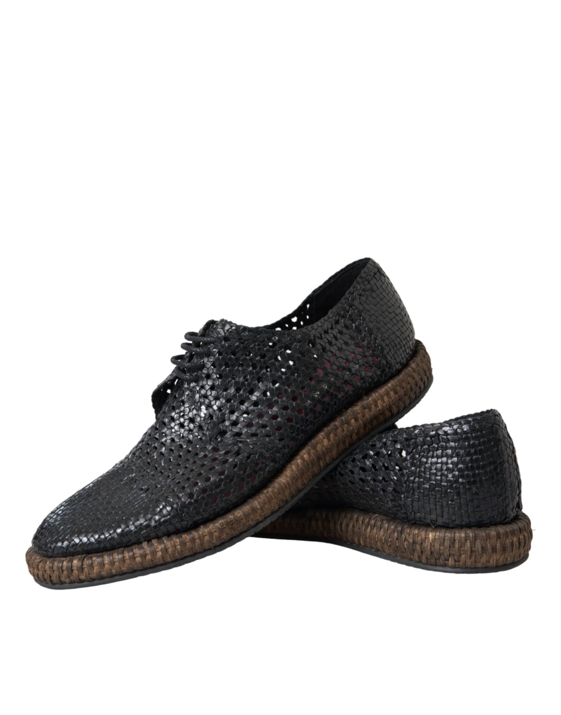 Dolce & Gabbana Black Woven Goat Leather Lace Up Derby Shoes - 7