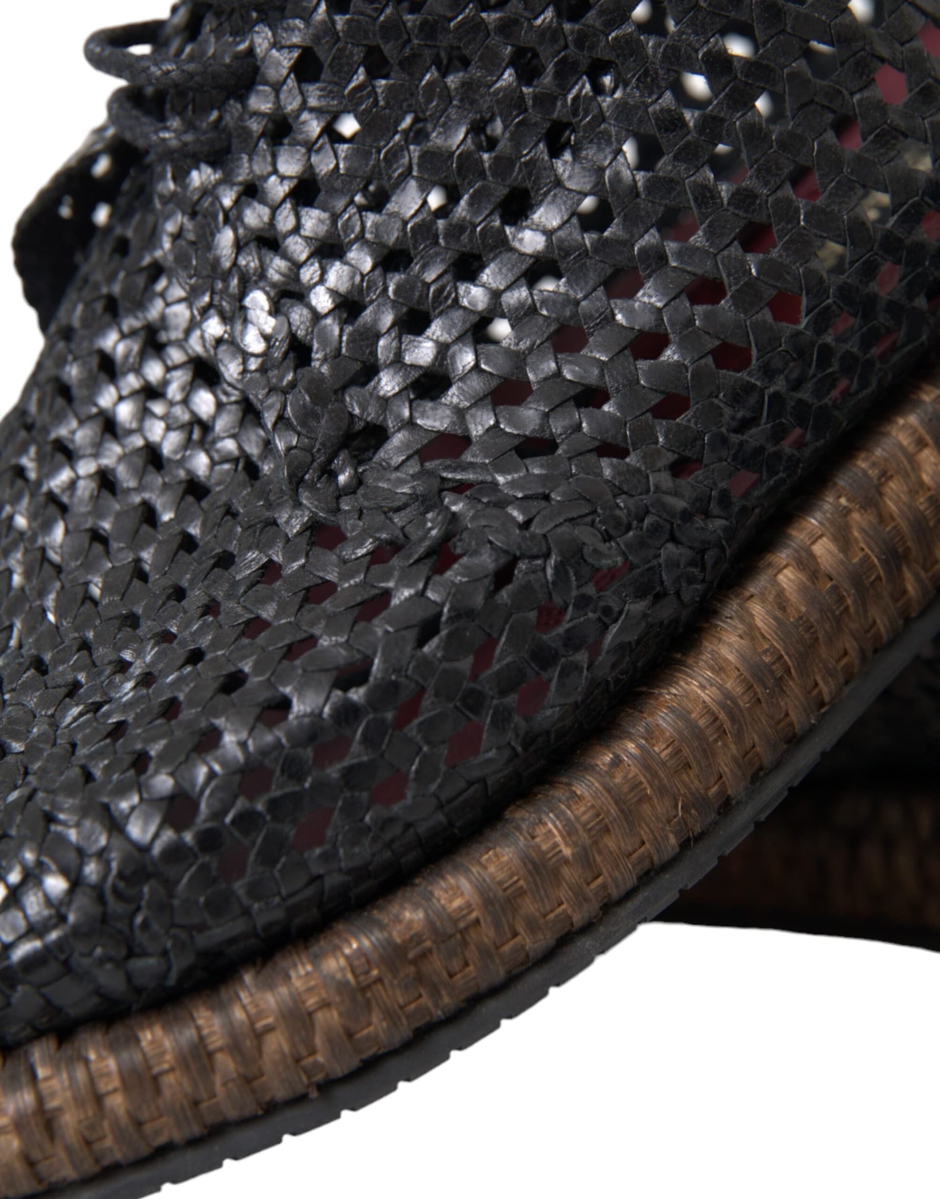 Dolce & Gabbana Black Woven Goat Leather Lace Up Derby Shoes - 8
